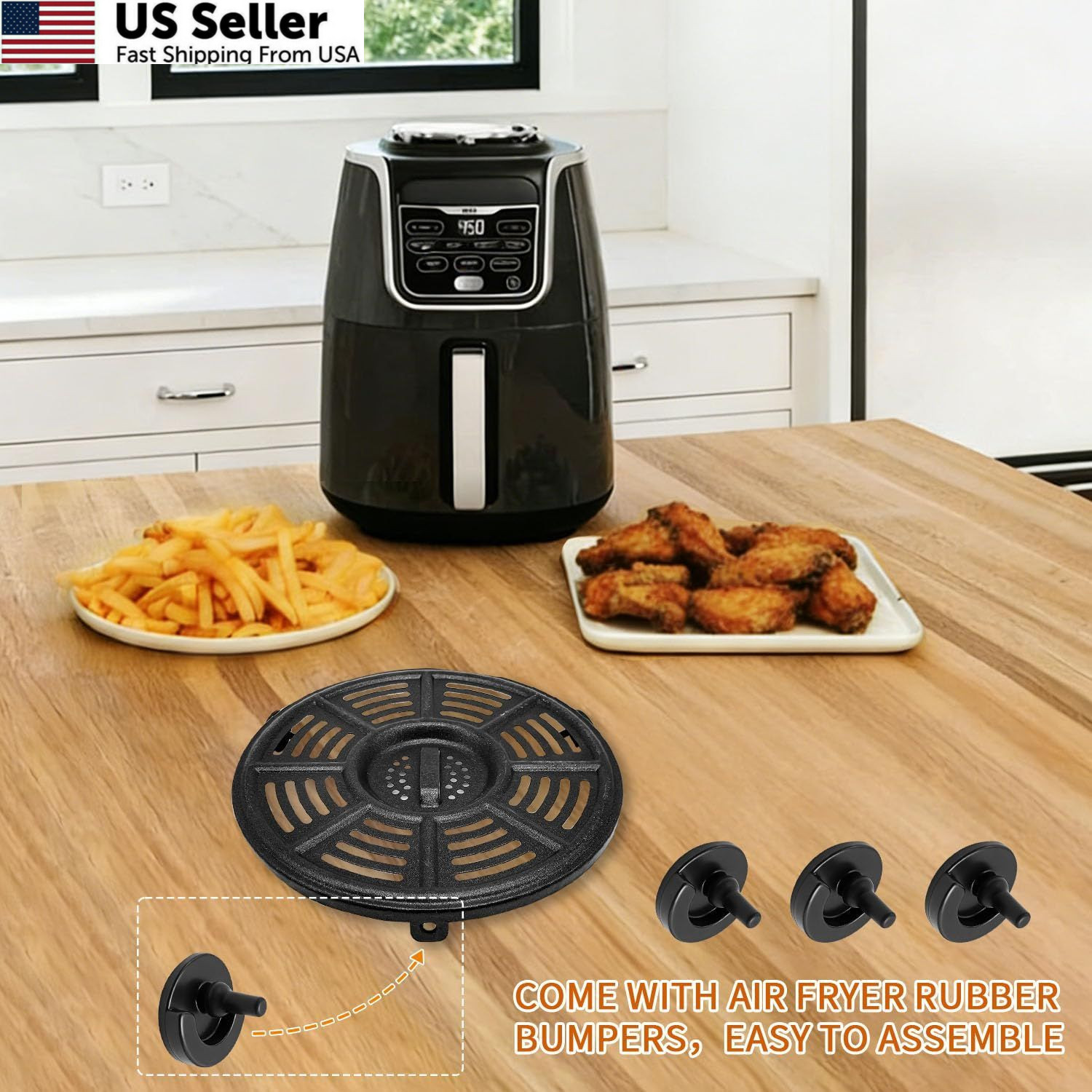 GXF Air Fryer Grill Pan for Ninja 4 QT AF101 5.5 Quart 4QT Ninja, Black