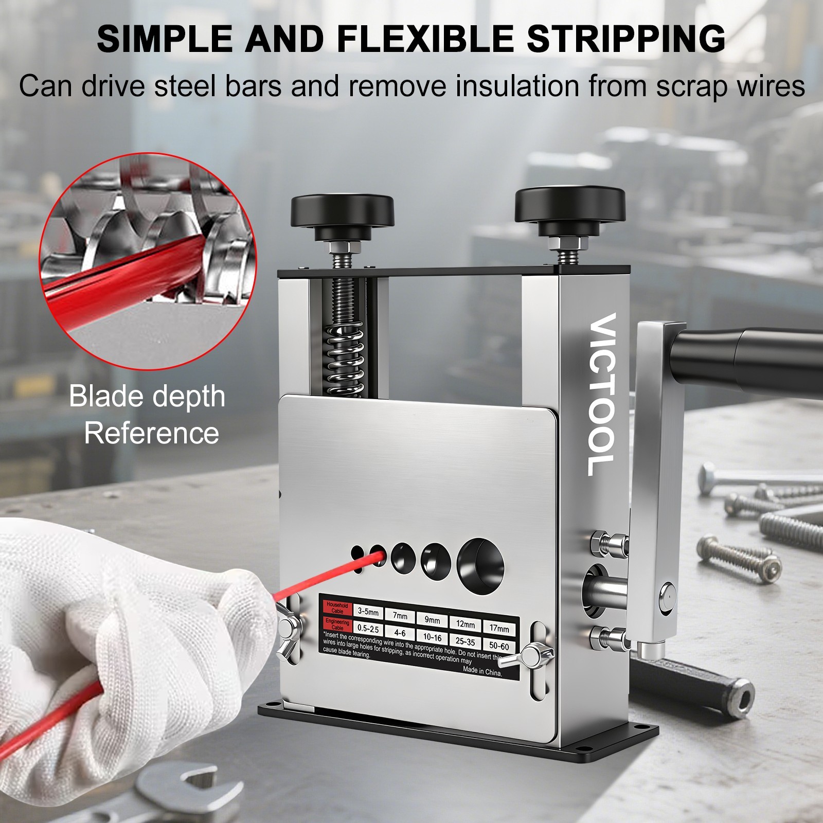 6 Hole Manual Wire Stripping Machine 3-17mm Drill Powered Scrap Wire Stripper