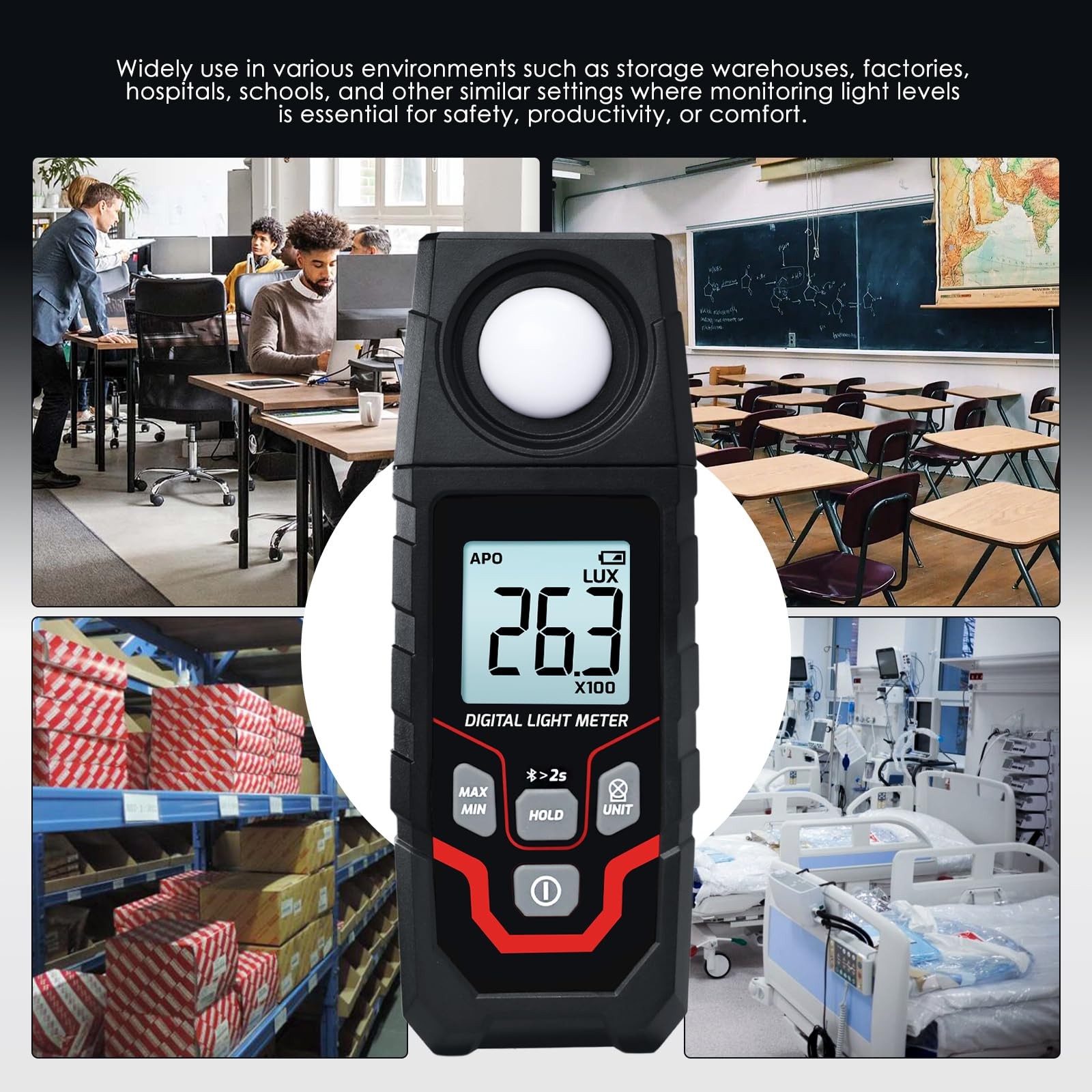 Light Meter Digital Illuminance Meter 0.1~200000 Lux Range Bluetooth Lux Mete…