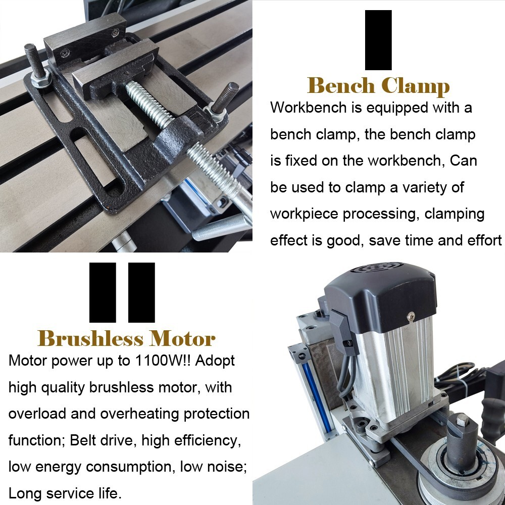 Benchtop Mill/Drill Machine with Grating Ruler Axis X Power Feed 110V R8 1100W