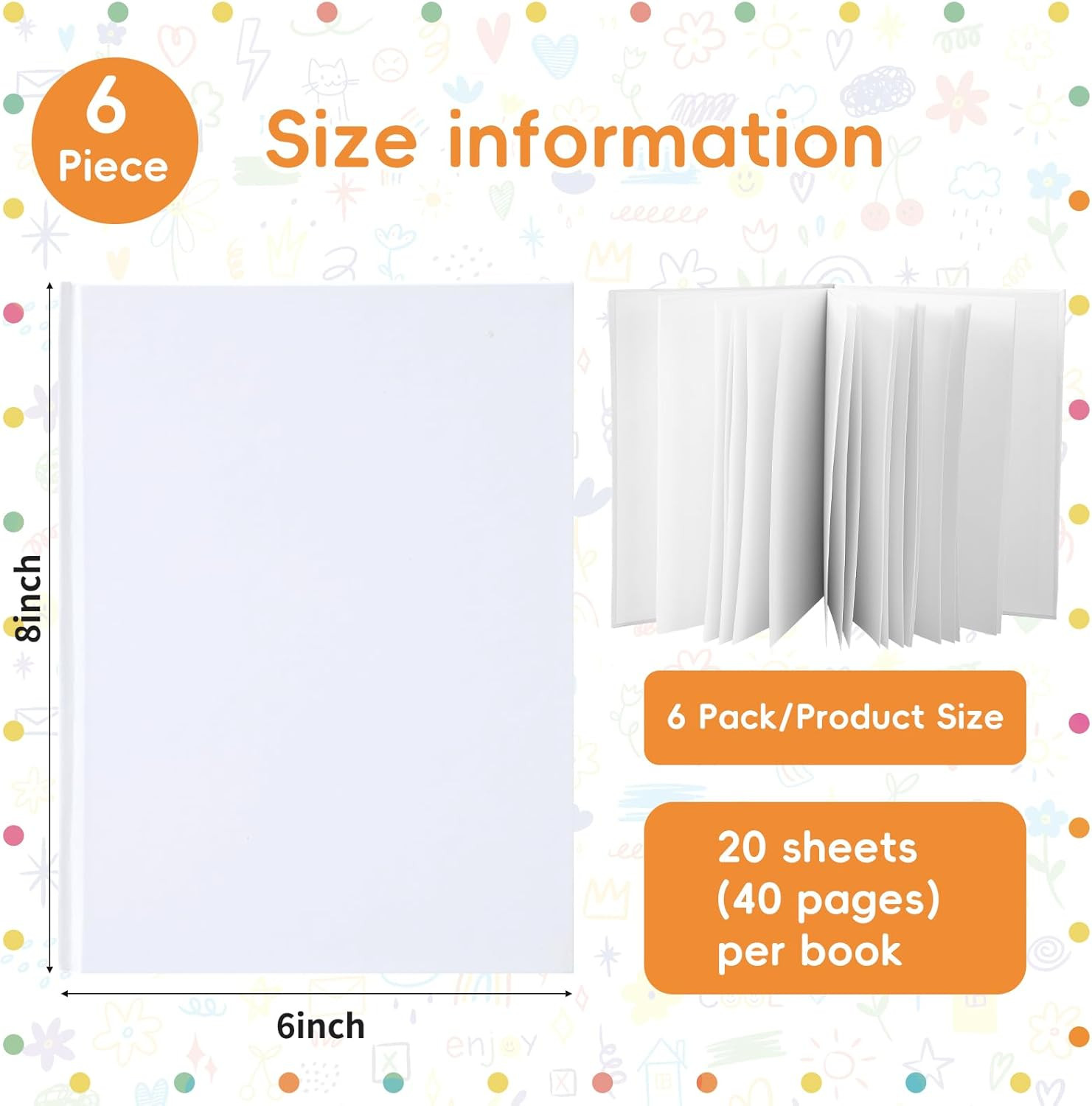 6 Pack White Hardcover Blank Book 6X8 Inch, 40 Pages Hardcover Blank Book for Ki