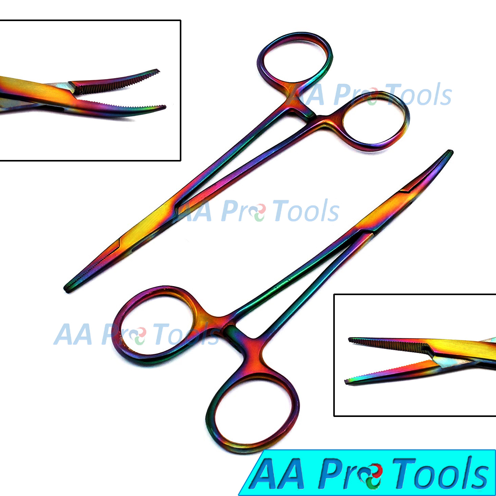 MULTI TITANIUM RAINBOW Color Mosquito Straight and Curved Hemostat 5″ STAINLESS