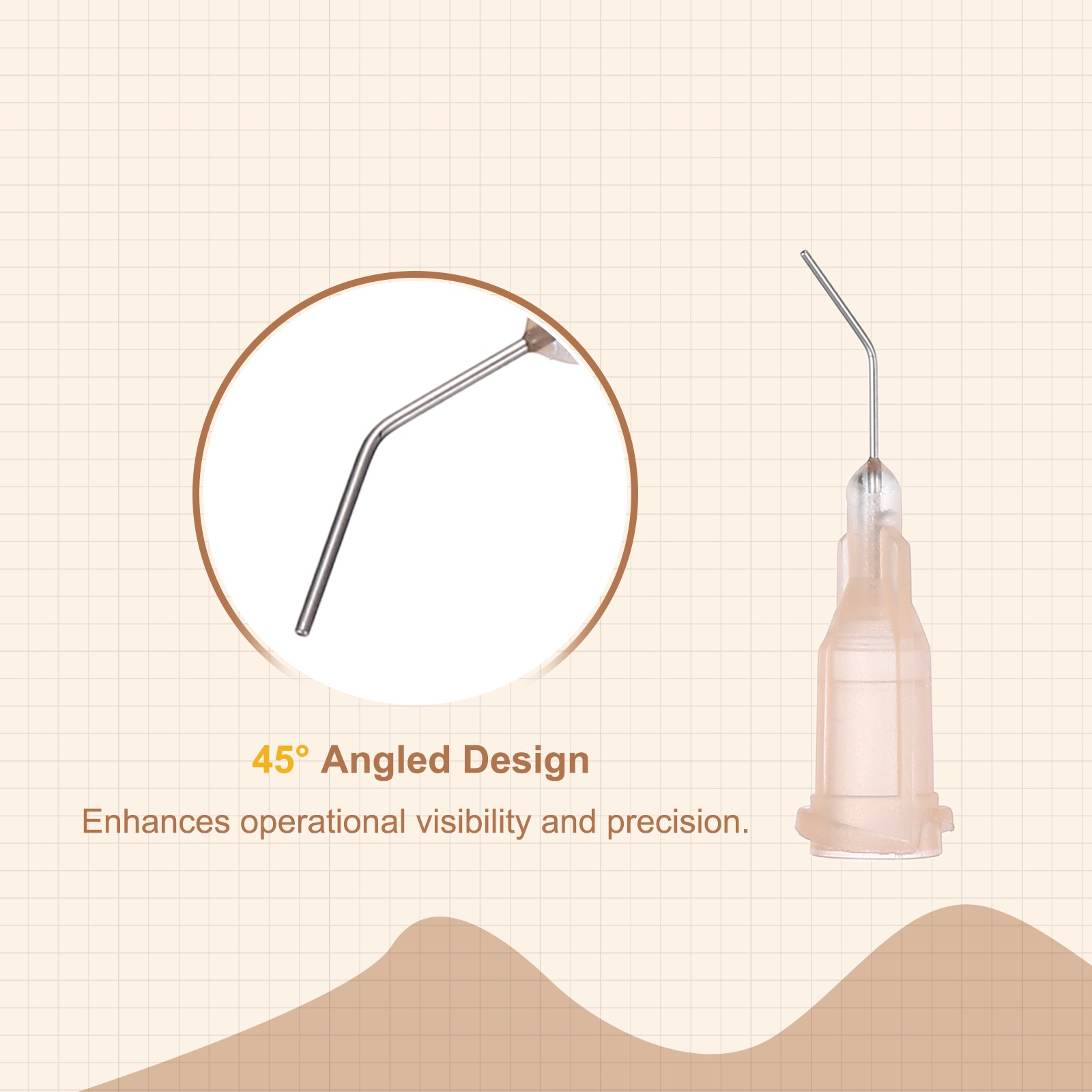 25Pcs 0.5Inch 26Ga 45° Angled Dispensing Needles, Light Brown