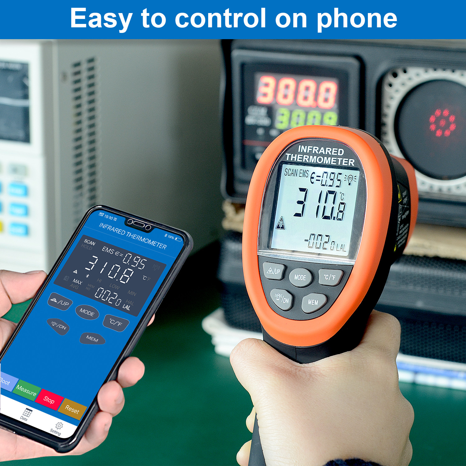 Non-contact IR Thermo Industrial Thermometer1472°F 16:1 D:S BT Max/Min/Avg Alarm