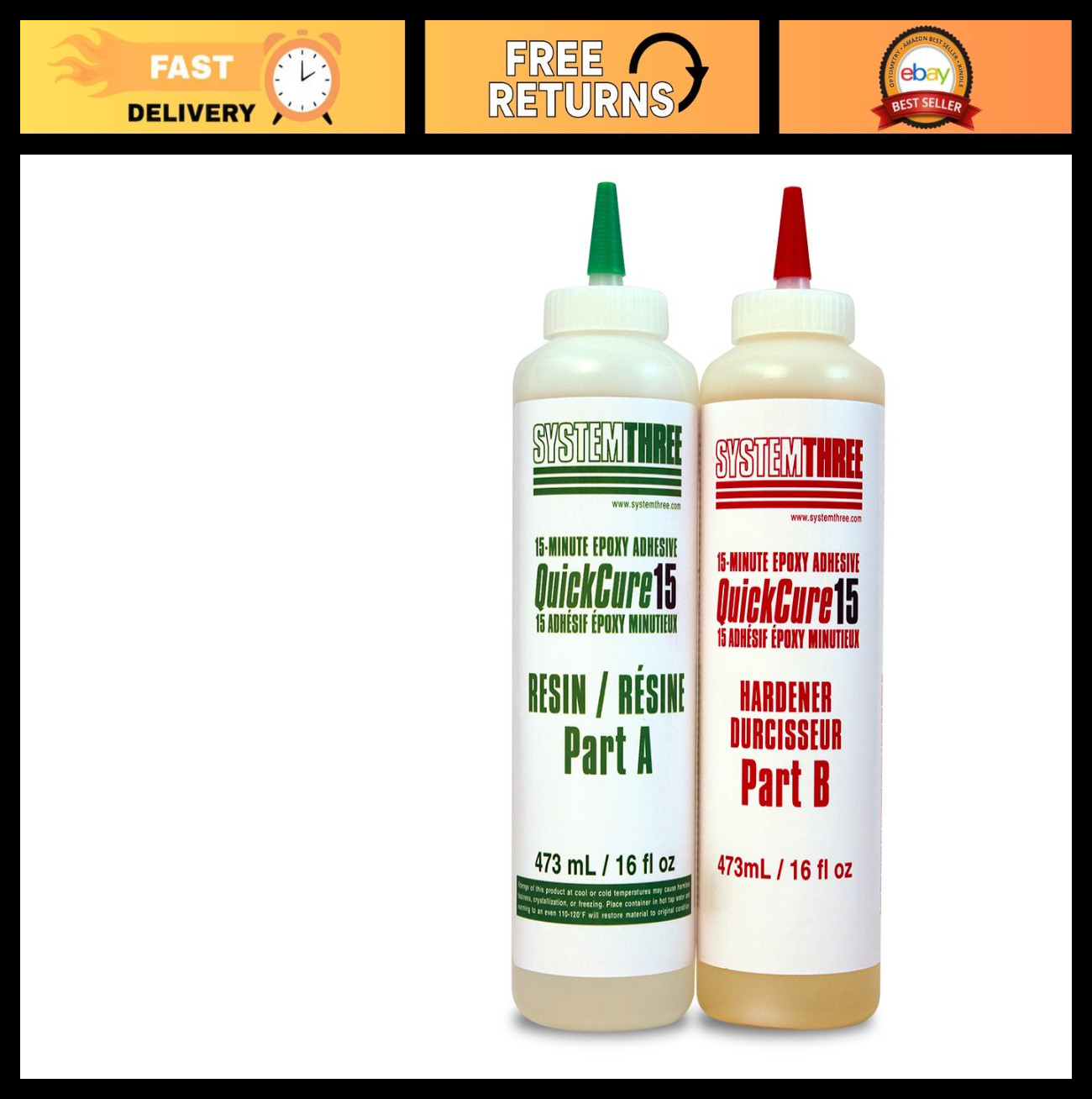 Quick Cure 15 Epoxy Adhesive Kit – 1 Quart, Fast Drying, Strong Bonding Solution