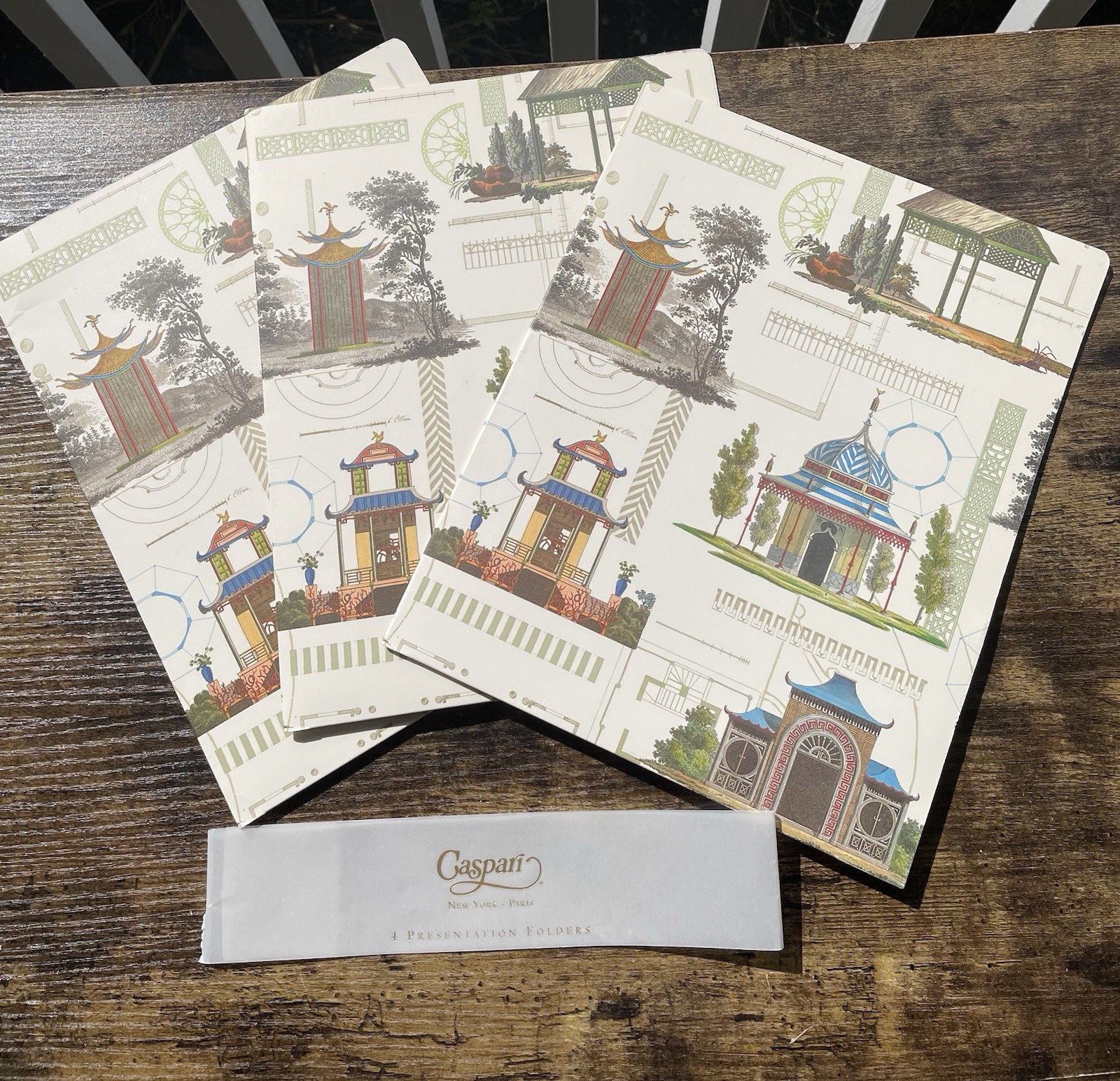CASPARI Fine Stationary File Presentation Folders Pocket Set Chinese Pagoda