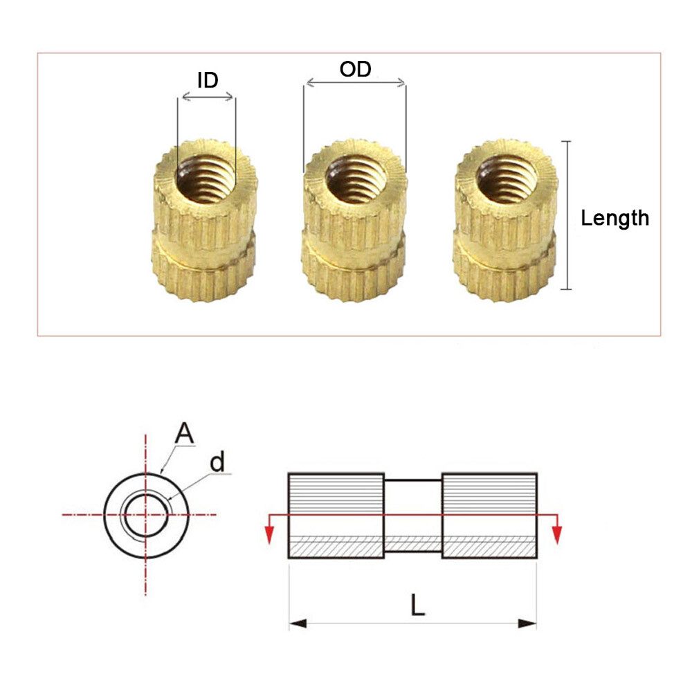 M5 Brass Thread Inserts Nuts Knurl Nut Copper Insert With Plastic