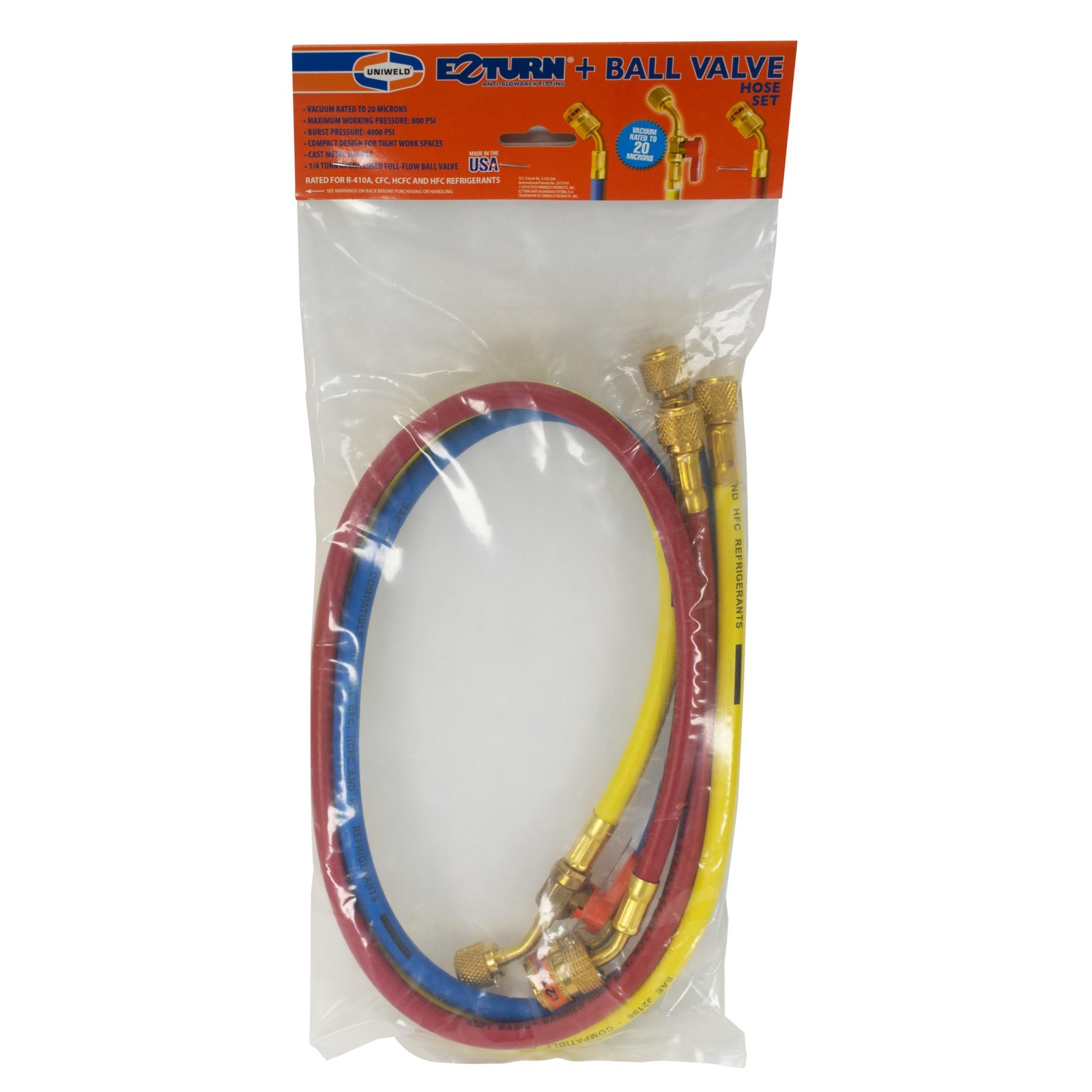 Uniweld EZ3HS Manifold Hoses 36in Red and Blue with EZ Turn Yellow with Ball Val