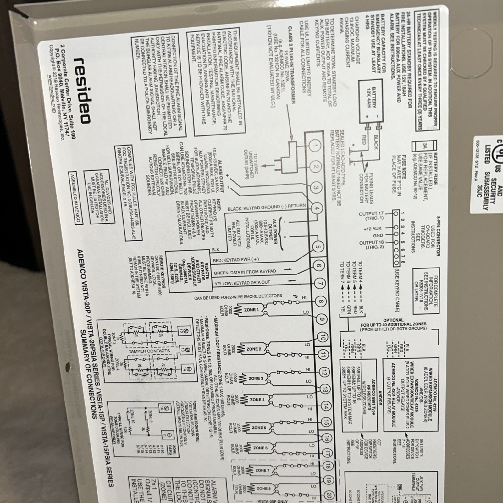 VISTA 20P Ademco Control Panel PCB in Aluminum Enclosure New NIB