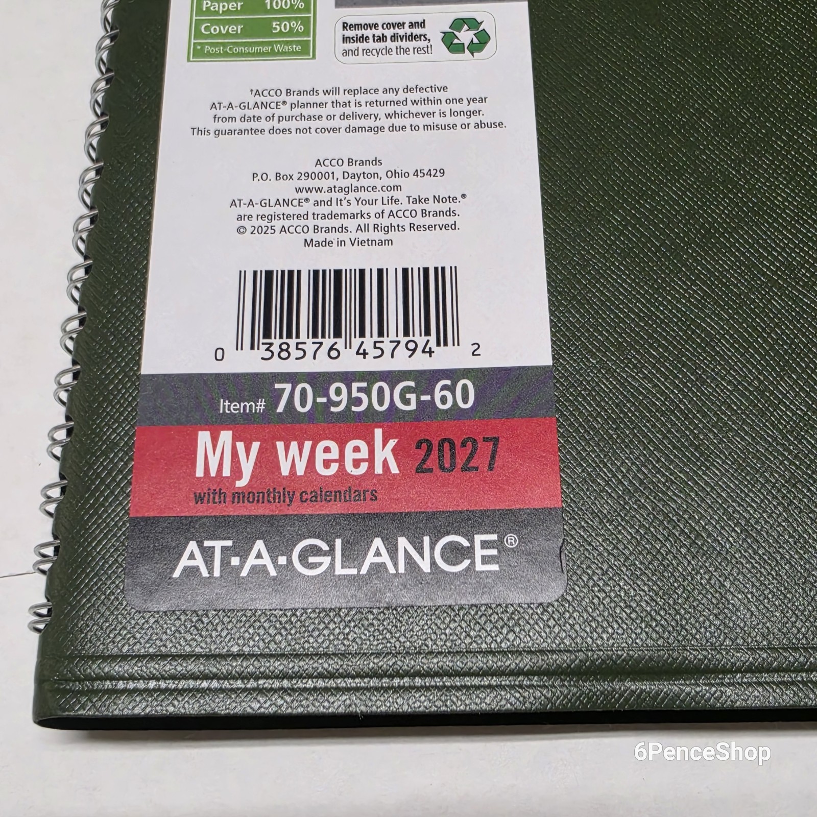 AT-A-GLANCE Recycled Weekly Monthly Appointment Books, 70950G6027 11 in. X 8-1/4