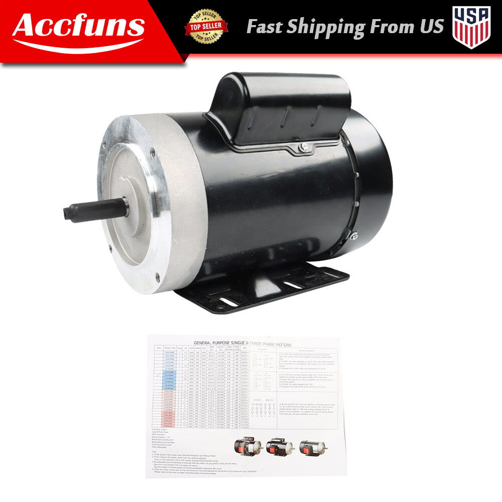 1/2 HP 1750 RPM General Purpose Motor 56C 1 Phase TEFC 60HZ Electric Motor New
