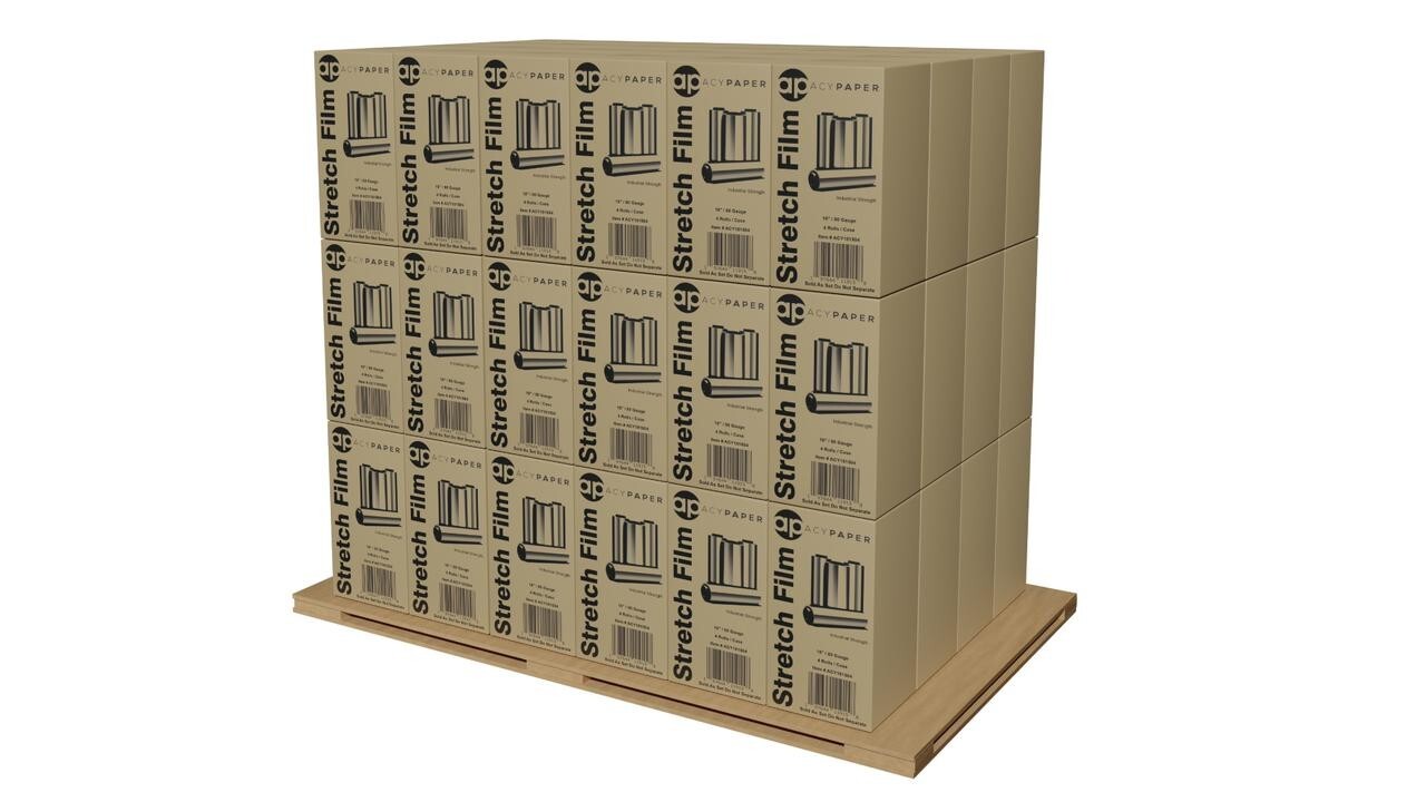 ACYPAPER Clear Stretch Wrap 18 x 1500′ 80 Gauge (240 Rolls/Pallet)
