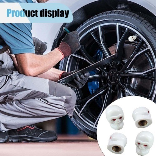 Skull Style Tire Valve Stem Caps, 4PCS Antirust Copper Core Leakp Color: White