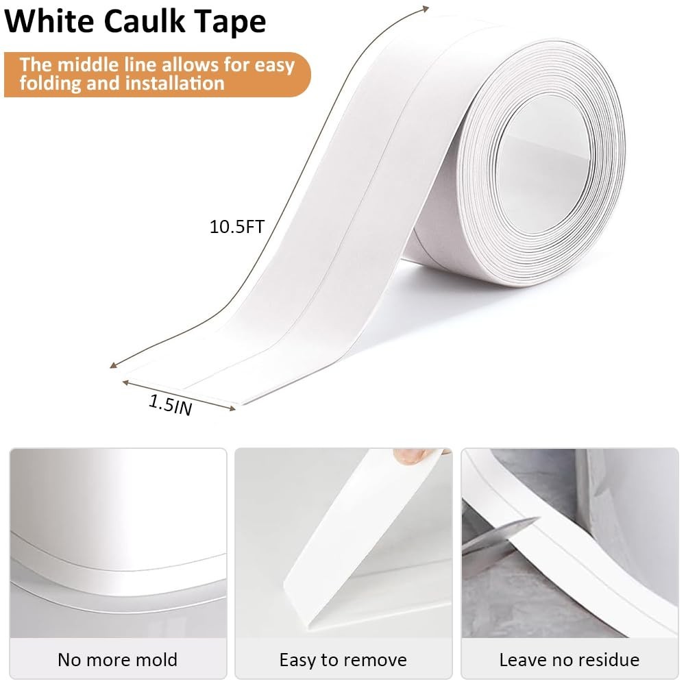 White Caulk Tape Self Adhesive Waterproof, Bathroom Peel & Stick Caulking Str…