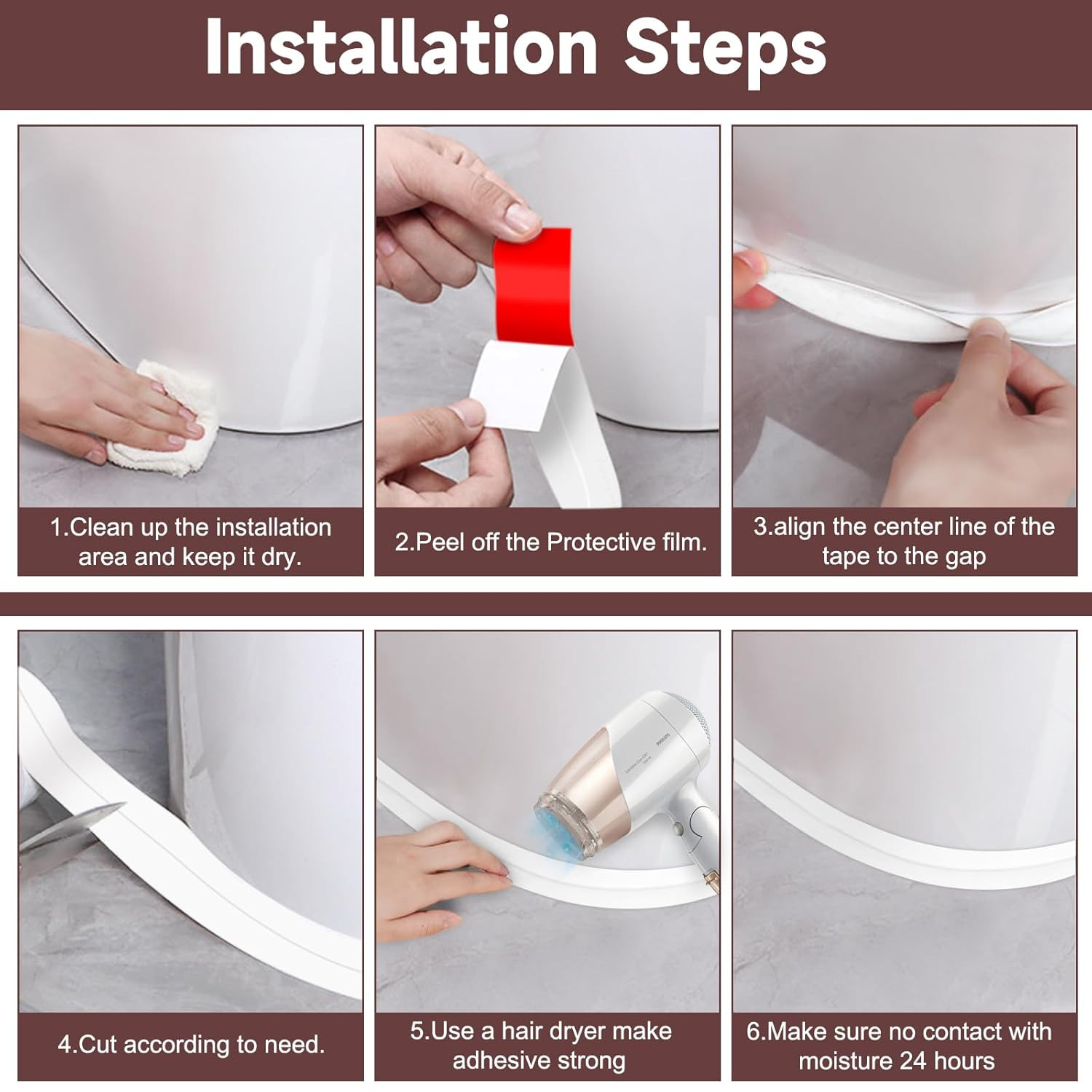 Caulk Tape Waterproof Self Adhesive, 2 Rolls White Caulking (1.5″ X 10.5Ft)