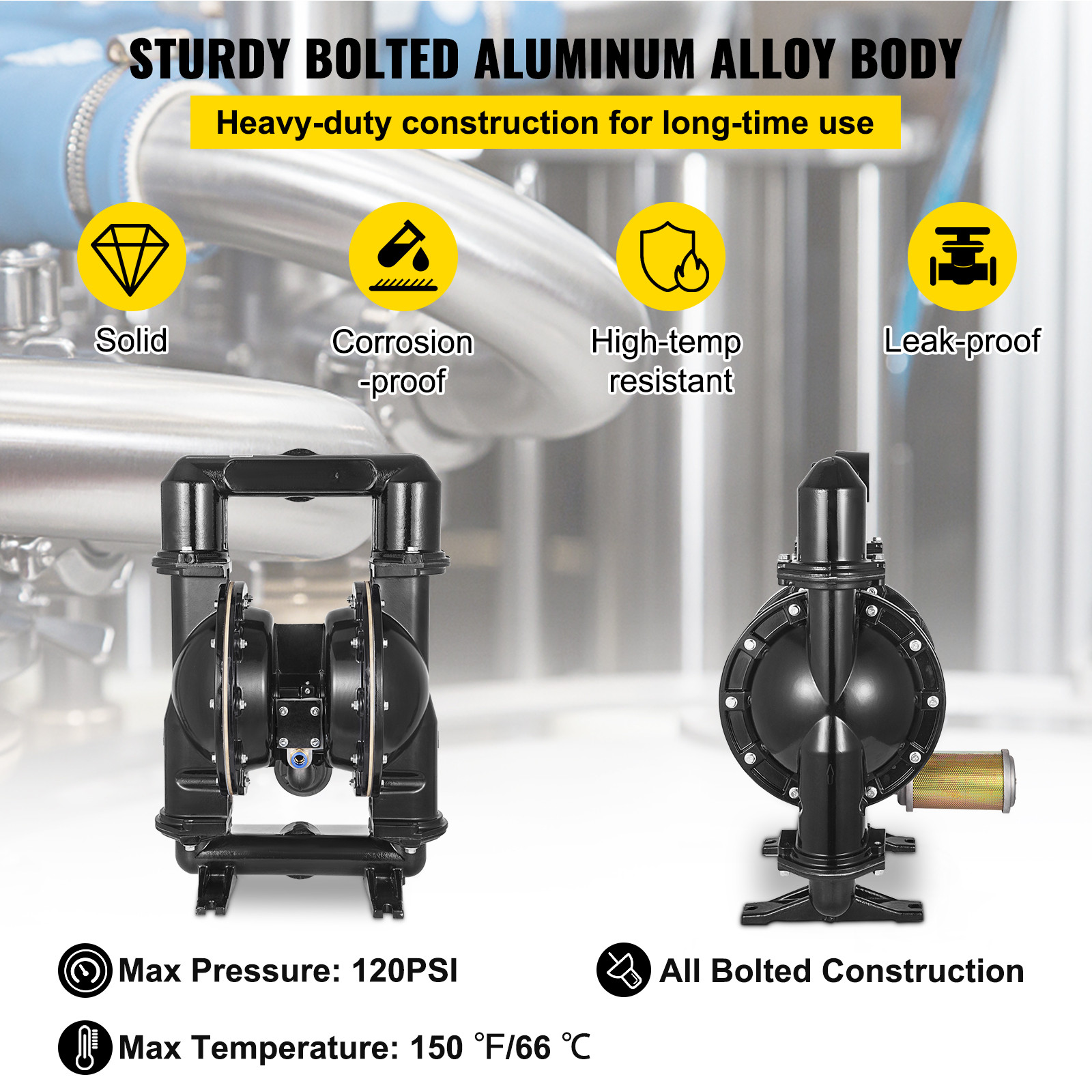 VEVOR Air-Operated Double Diaphragm Pump 2″ Inlet Outlet 140GPM Aluminum Alloy