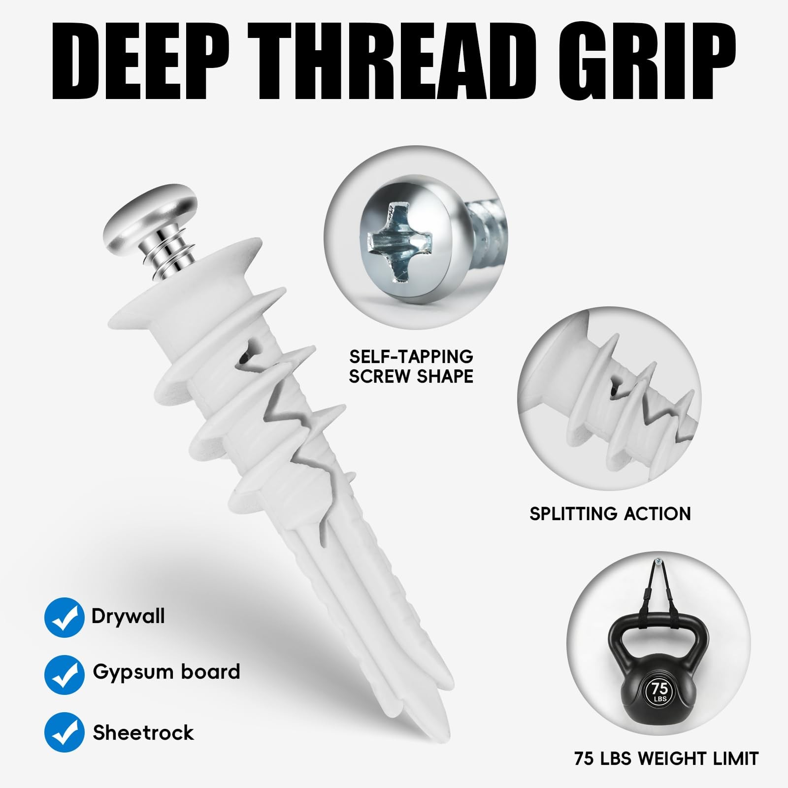 Self Drilling Drywall Anchors with Screws Kit 120 Pcs, No Pre Drill Required,…