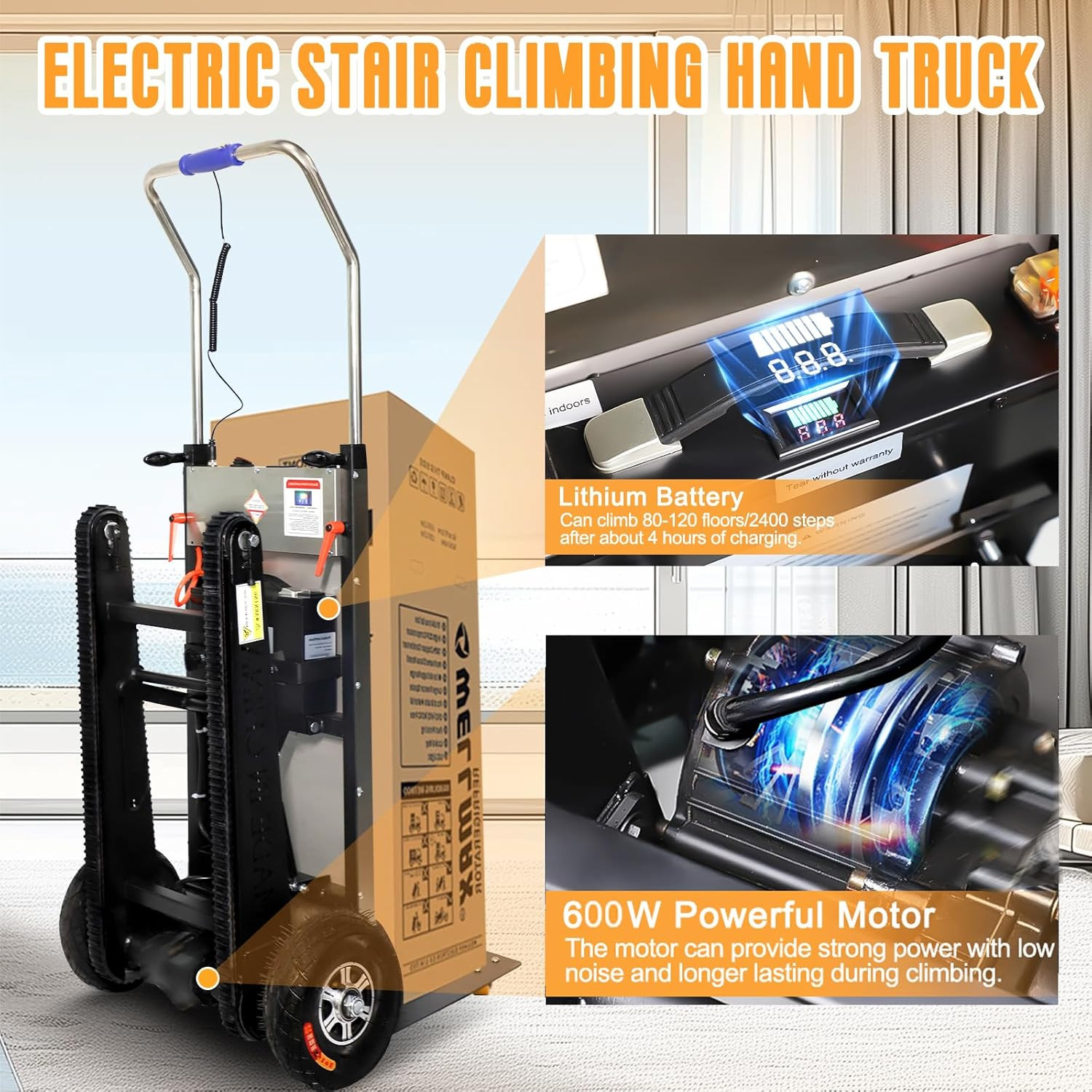 Electric Stair Climbing Dolly – 661Lb Capacity, Heavy Duty Hand Truck, Black