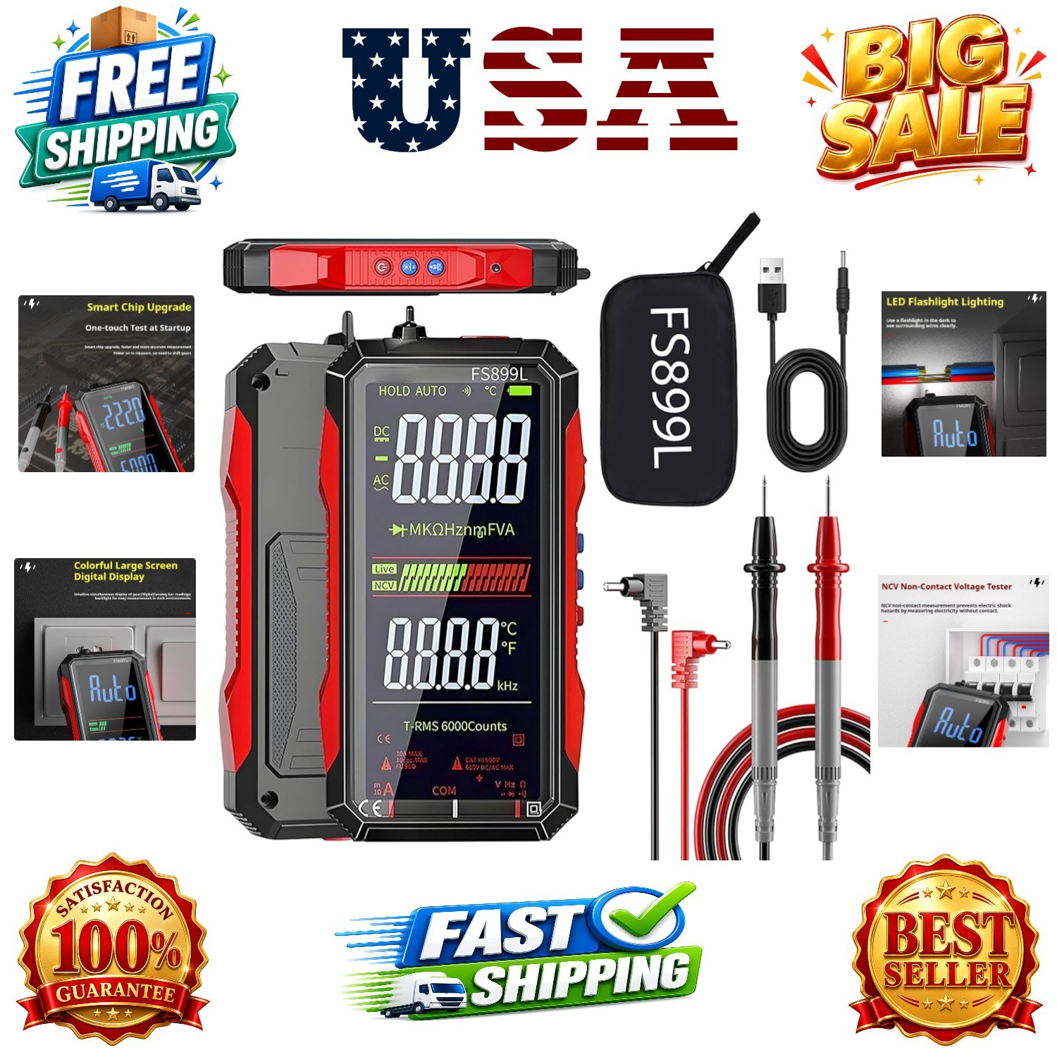 USB Rechargeable Digital Multimeter, 2026 Upgraded Fs899l Multimeter, Automat…