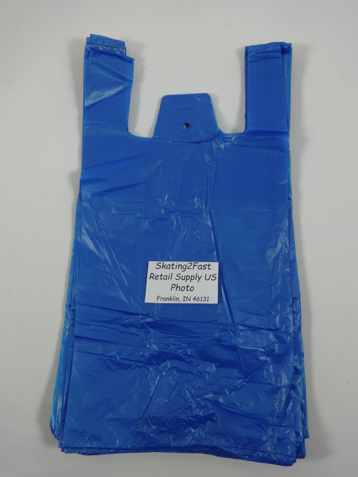200 Qty. Blue Plastic T-Shirt Retail Shopping Bags w/ Handles 8″ x 5″ x 16″ Sm