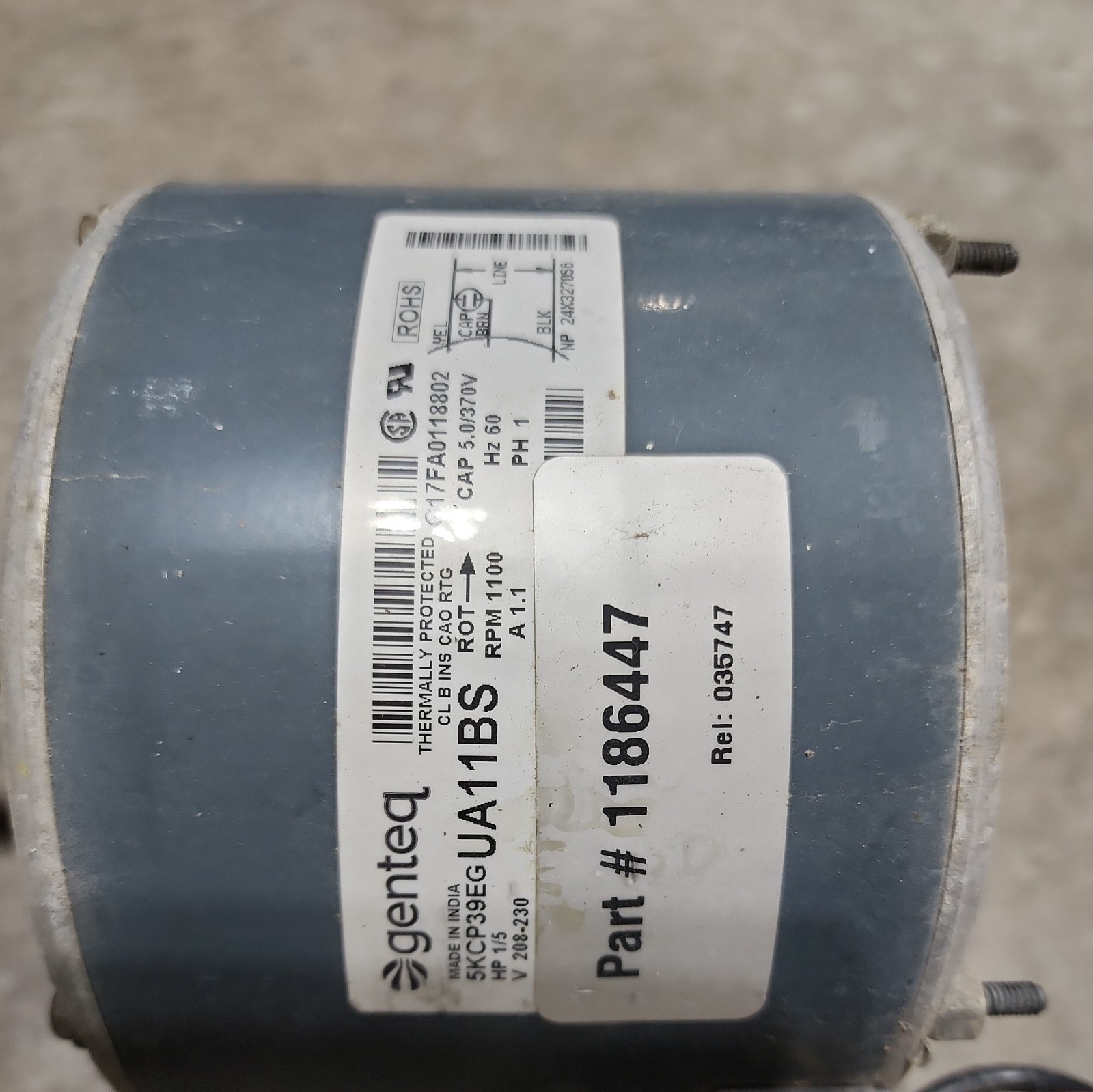 GQ52-GENTEQ 5KCP39EG CONDENSER FAN MOTOR 1/5HP 200/230V 1100RPM 1.1A UA11BS
