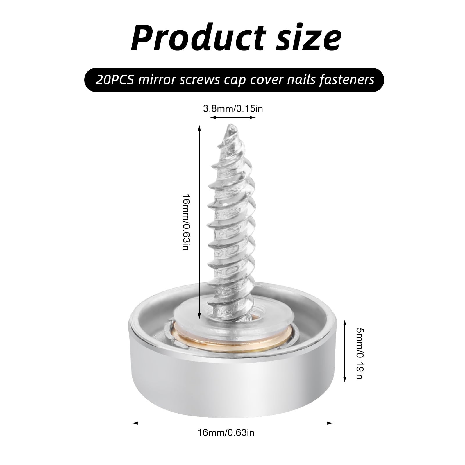 20 Pcs 16mm/0.63Inch Diameter 304 Stainless Steel Mirror 0.63 inch, Silver