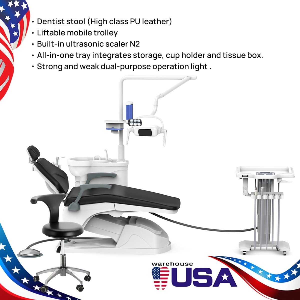 Dental Unit Chair DC Motor PU Leather Computer Controlled Dentist Stool CE FDA
