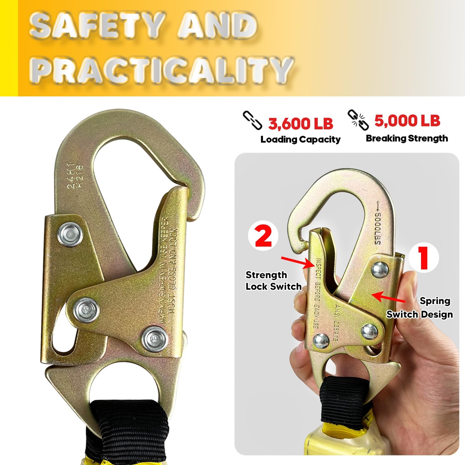 Fall Protection Safety Rope 50FT Heavy Duty Vertical Roofing Ropes Alloy Steel