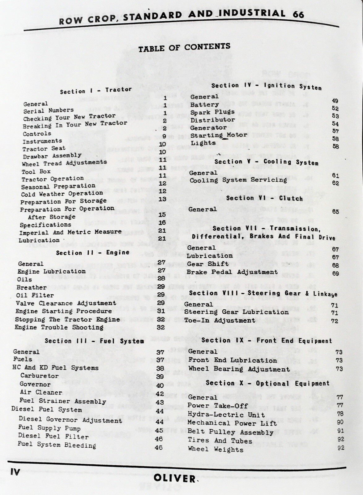 Oliver 66 Tractor Operators Manual Owners Book Maintenance Adjustments Lube