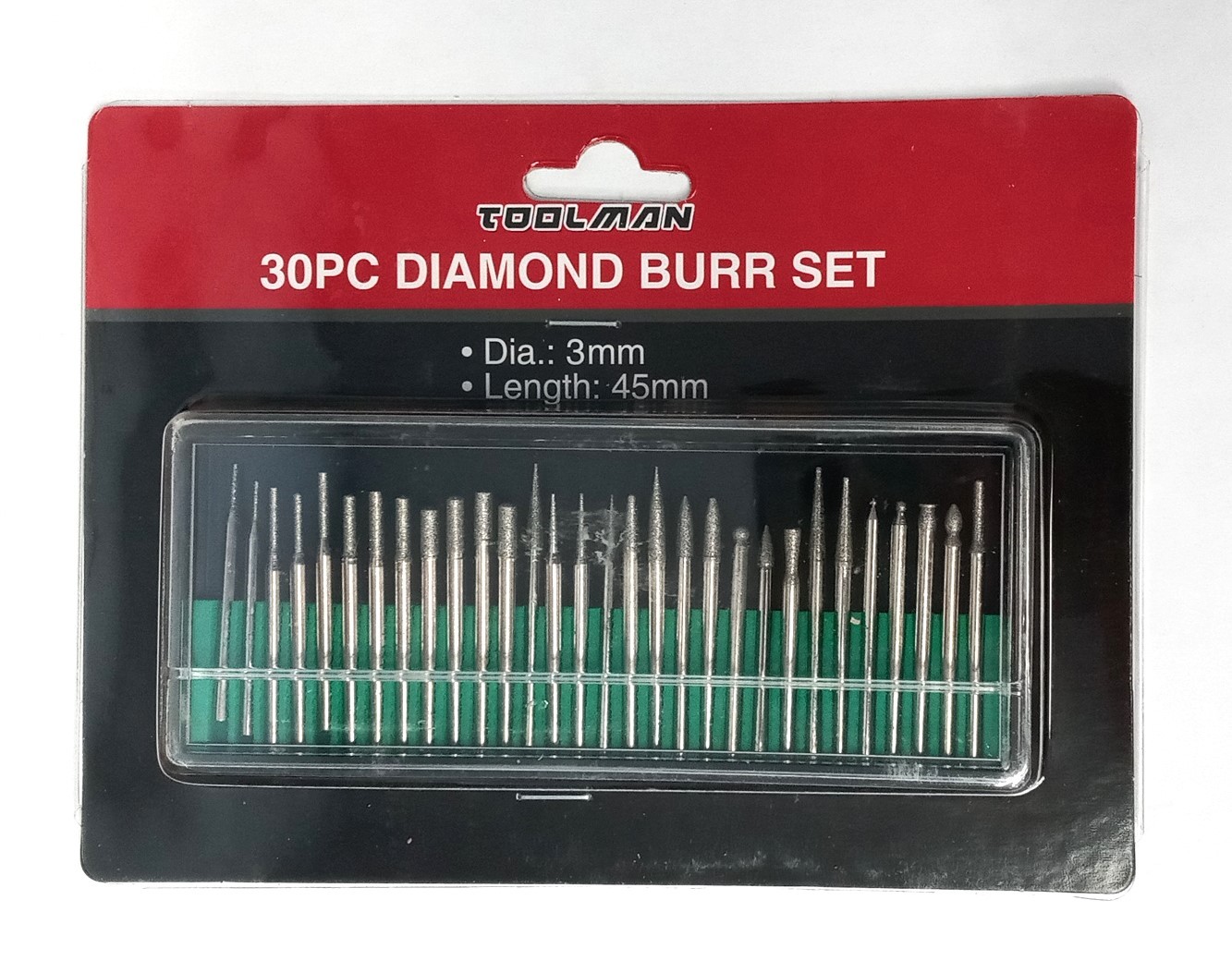 Toolman 30 Piece Diamond Burr Set ~ 3mm 45mm Length QTH017