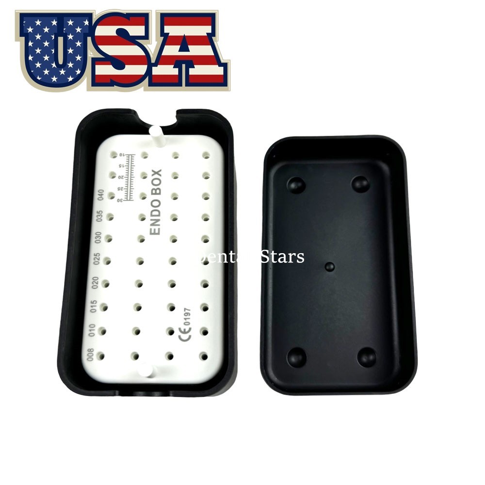 40Holes Dental Endo Box Files Bur Holder Disinfection Box w Mearsuring Ruler USA