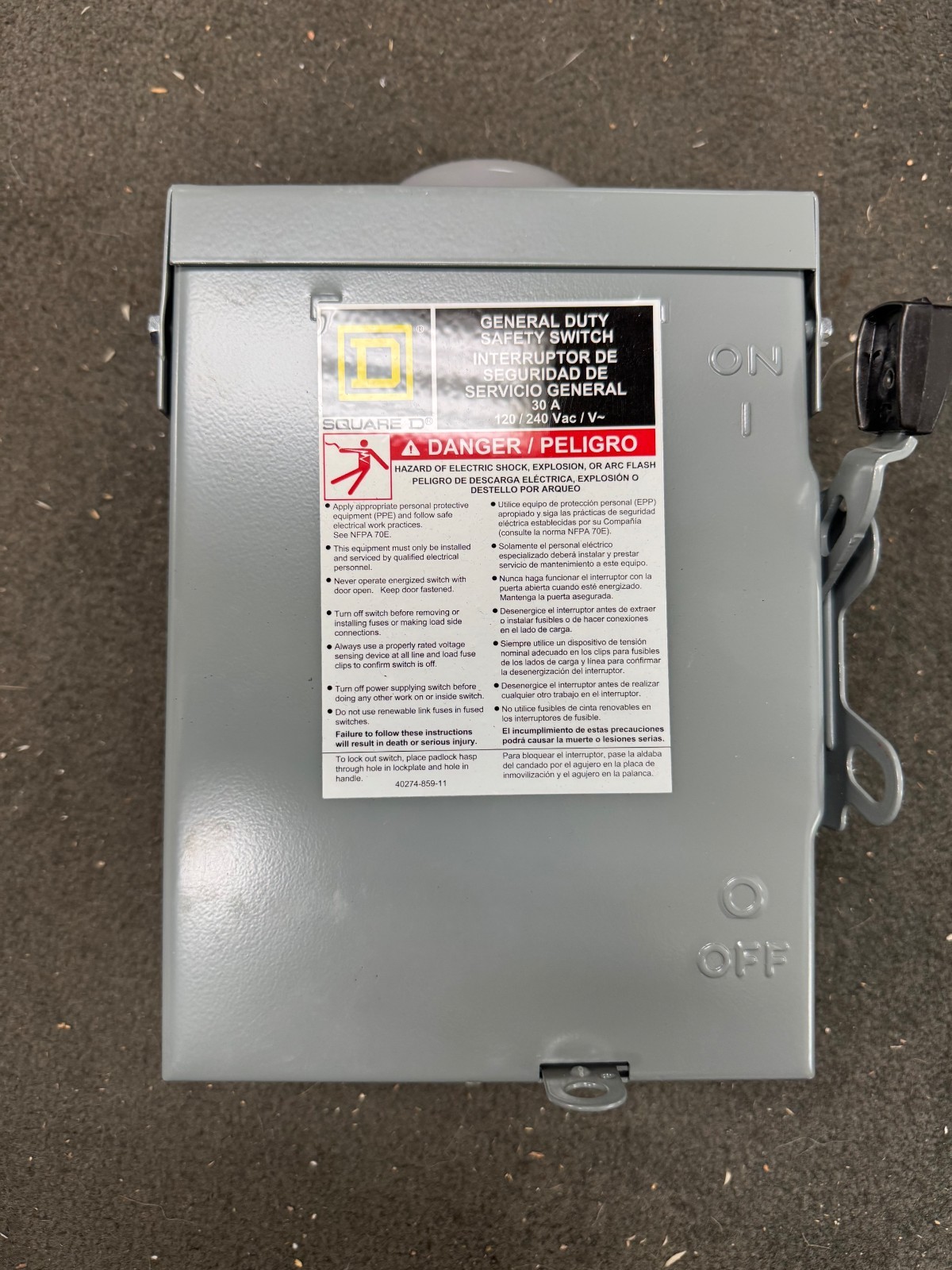 Square D 30A 120/240V 2‑Pole Light Duty Safety Disconnect Switch