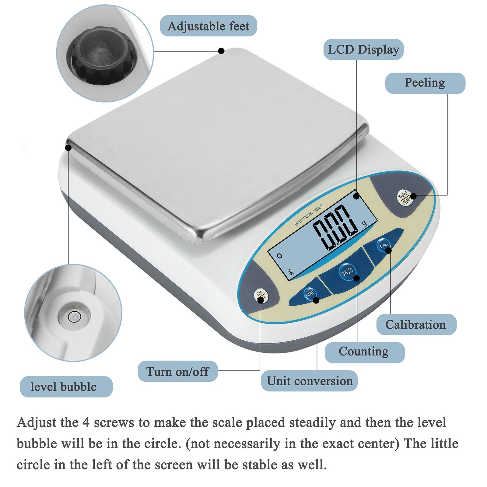 Bonvoisin Lab Scale 5000gx0.01g High Precision Electronic Analytical Balance 0.0