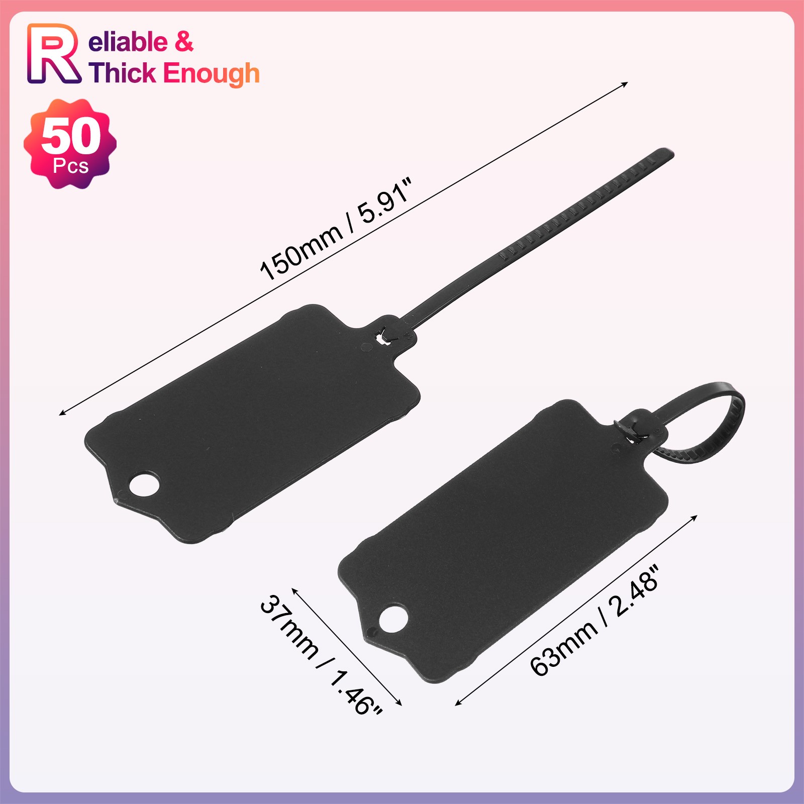 50Pcs Blank Waterproof Plastic Tags, Label Shipping Tag, Black 2.48 x 1.46Inch