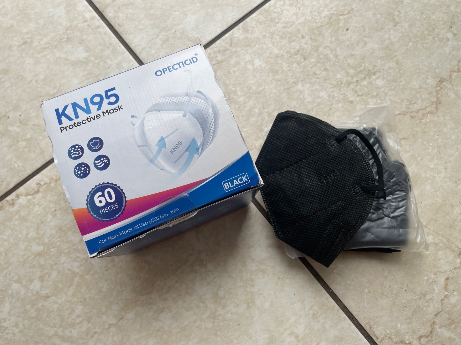 YOTU KN95 PROTECTIVE FACE MASKS 5 LAYERS 60 PCS GB2626-2019 BLACK