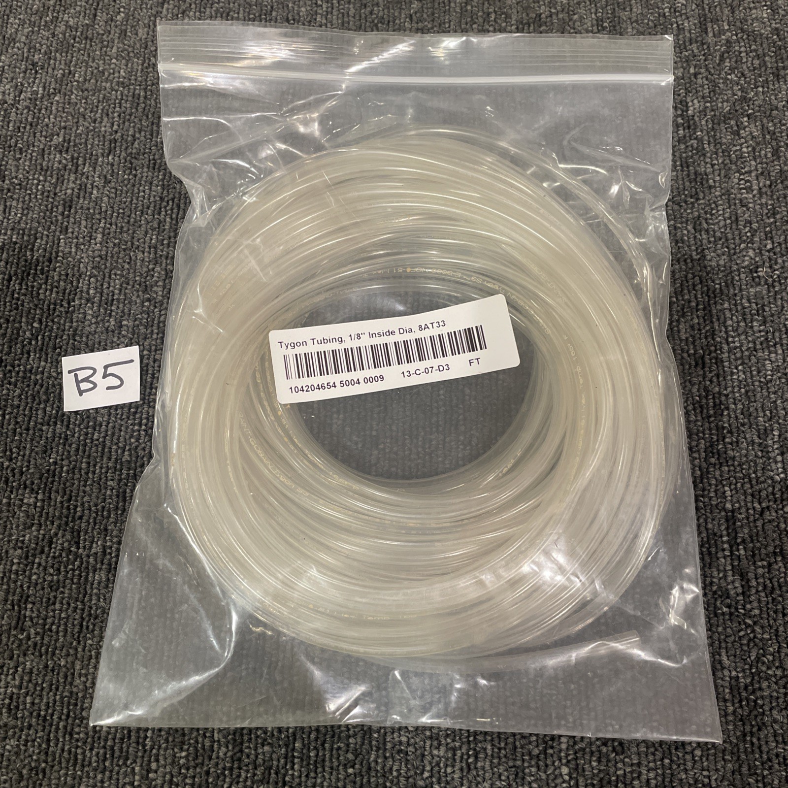 TYGON ACF00006 Tubing,Clear,1/8 In. Inside Dia,50 ft. 8AT33