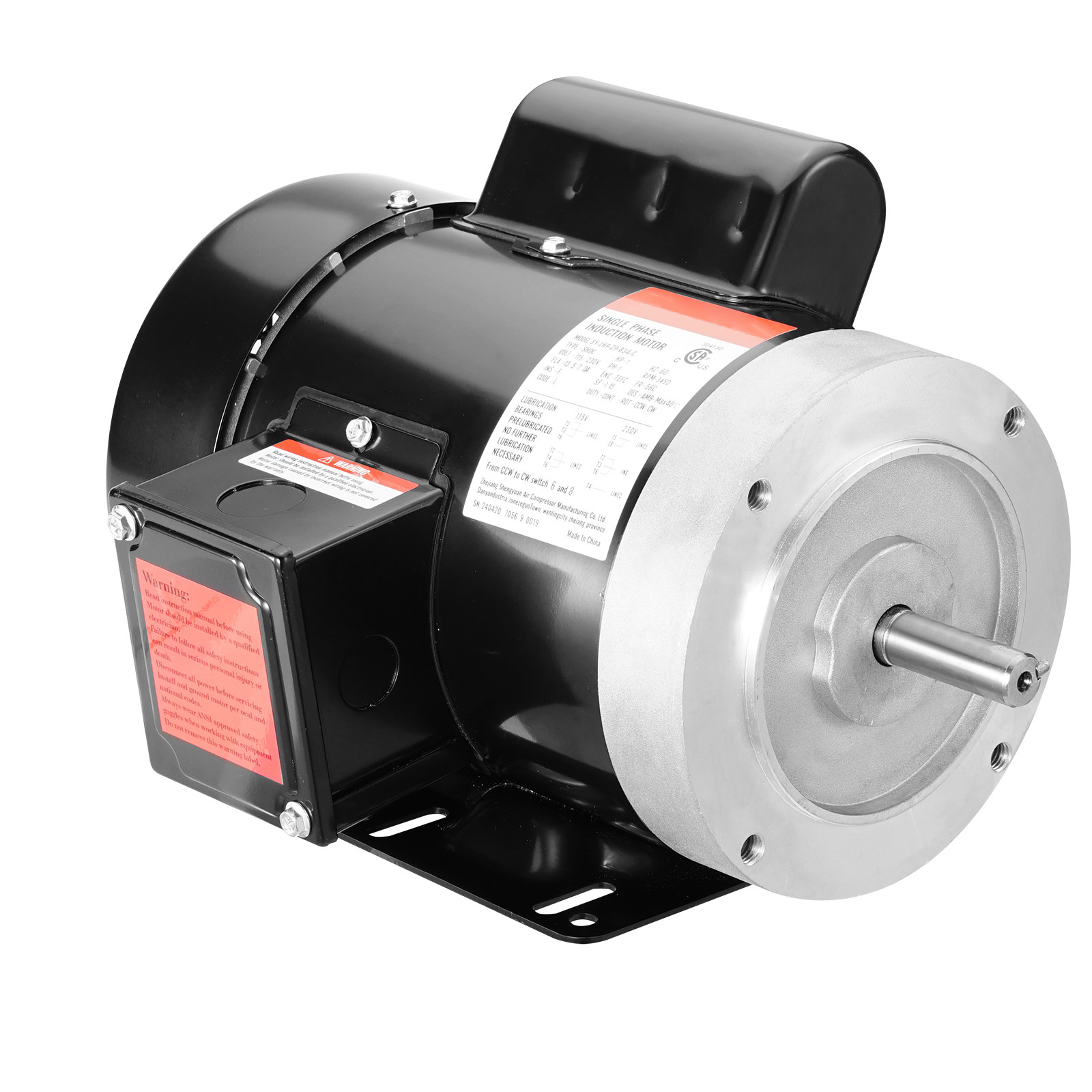 VEVOR 1HP Electric Motor 3450RPM AC115V/230V 56C Frame 1-Phase 5/8″ Keyed Shaft