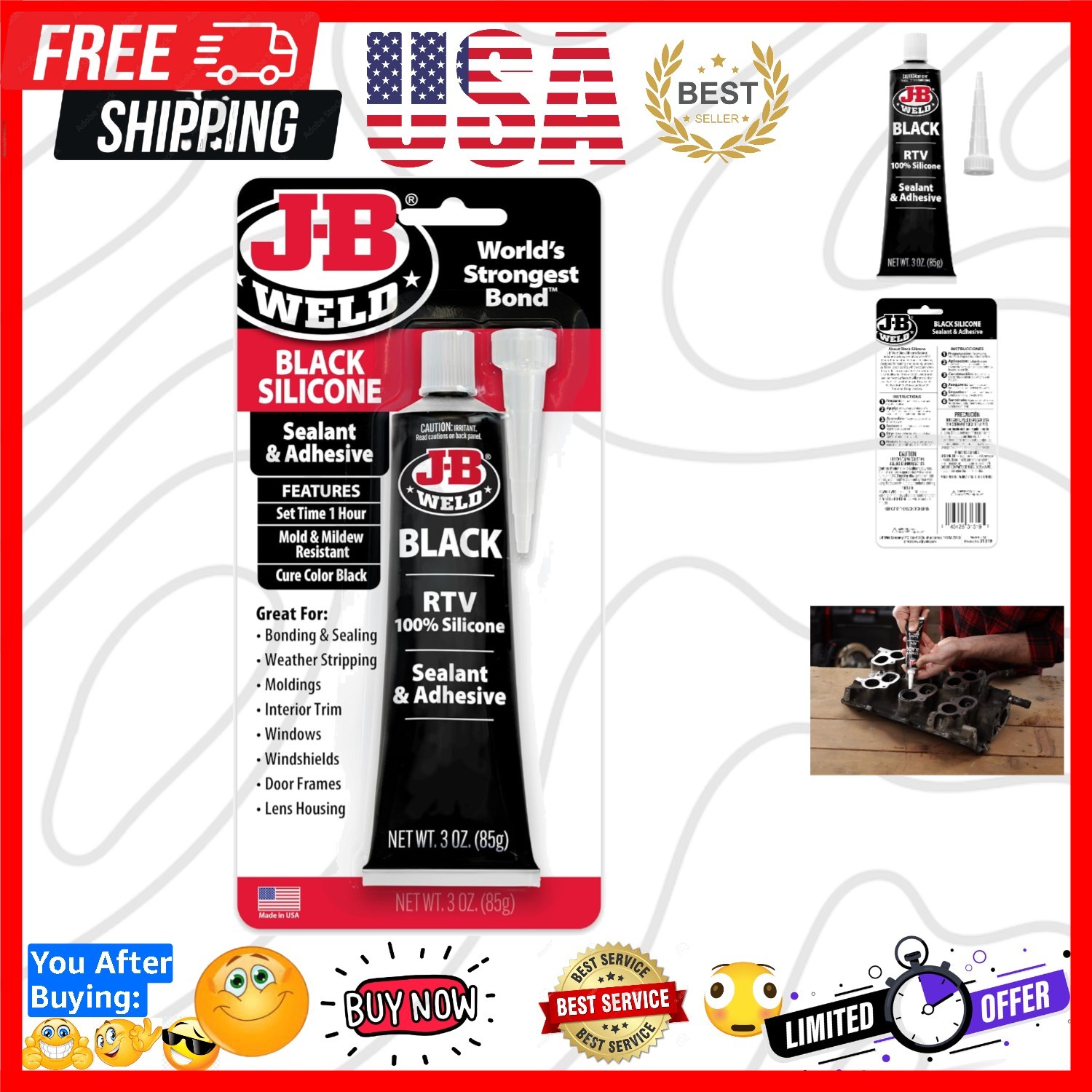 Black RTV Silicone Sealant and Adhesive – 3 oz.