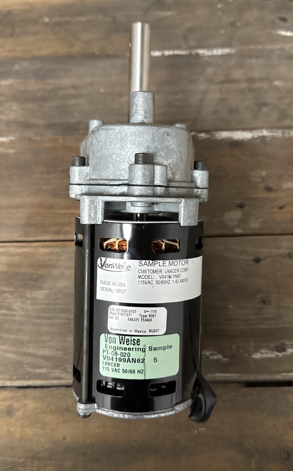Lancer Ice Shaver gear motor V04199AN62, 115V, 60Hz, 6.5 RPM, 1200 in-lb «NOS»