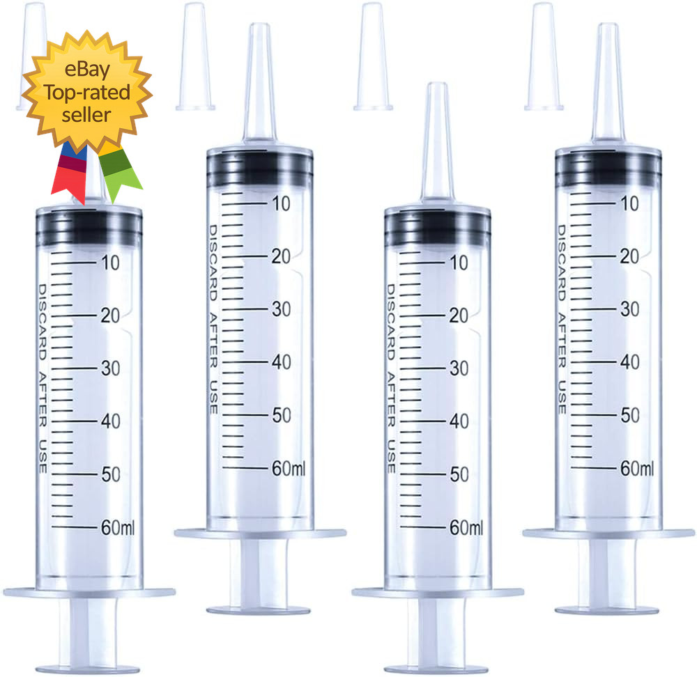 4 Pack 60ml Large Plastic Syringe Tip Cap Sterile Sealed Liquid Dispensing Kit