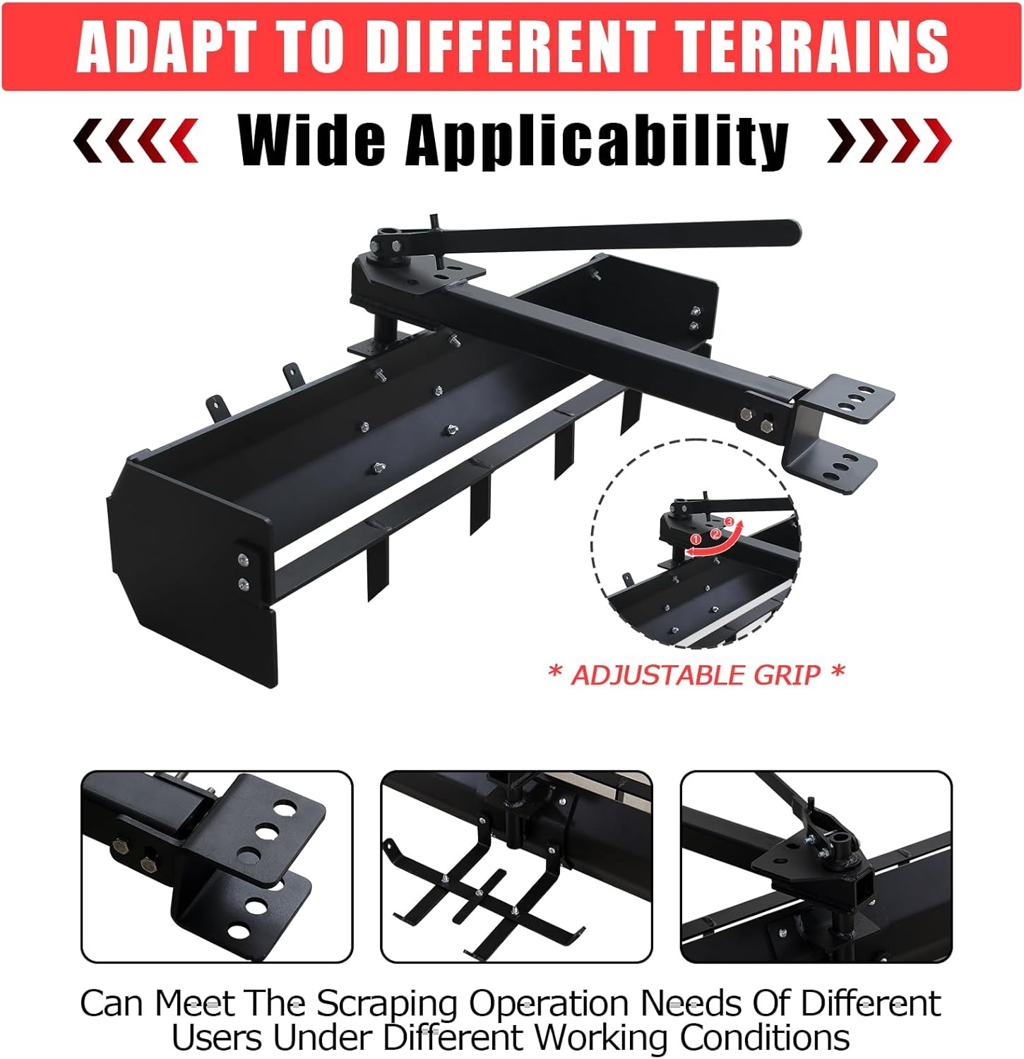 Tow Behind Box Scraper Lawn Tractor Attachments for ATV UTV Tractor Mower Black