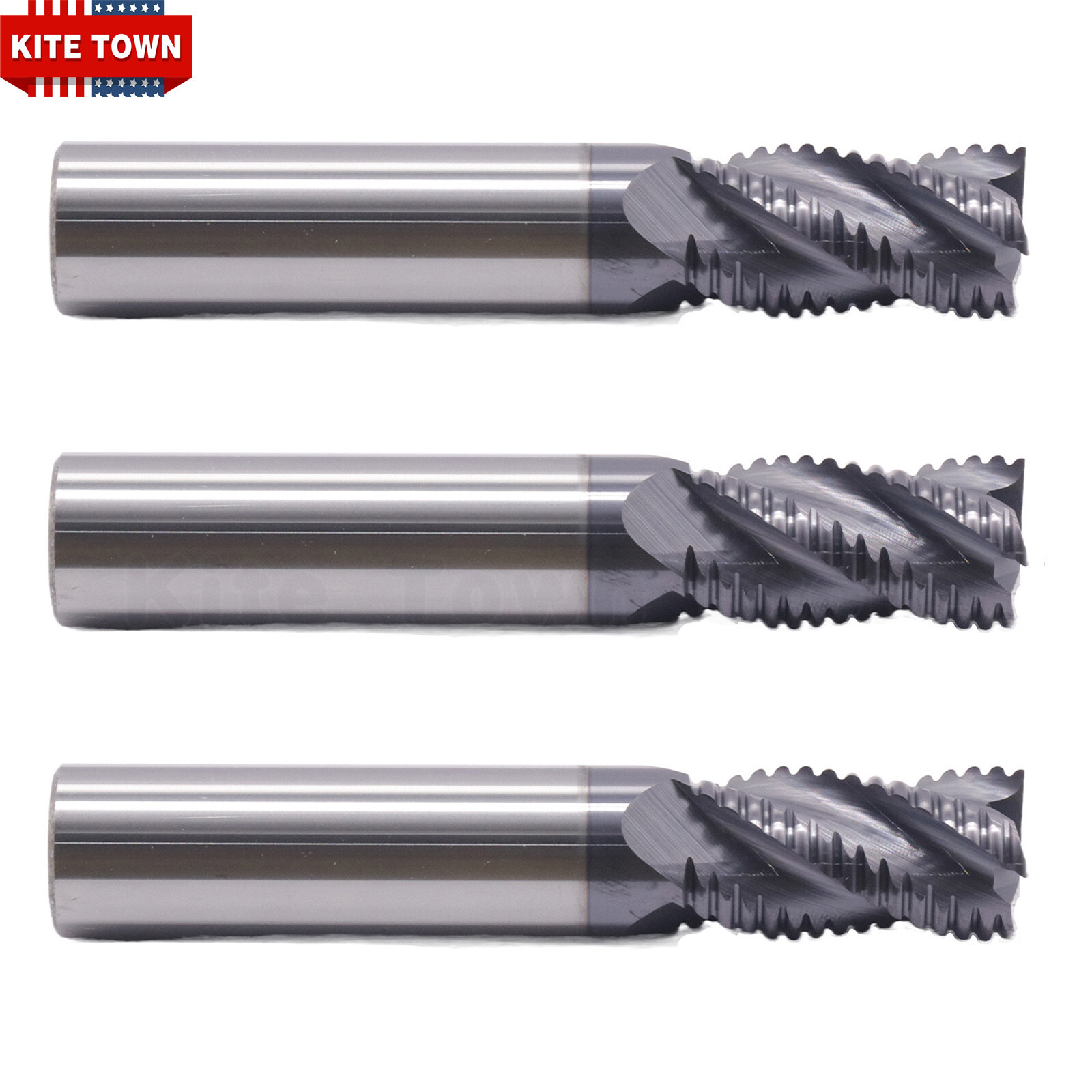 3Pcs 4 Flute 5/8″x1-1/4″x3-1/4″ Solid Carbide Roughing End Mills – AlTiN Coated