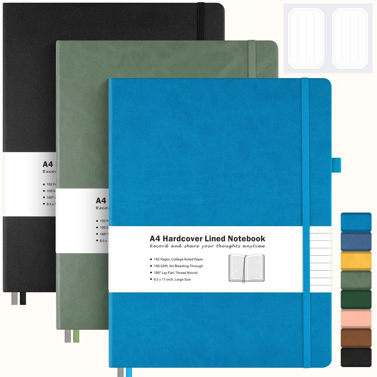 3 Pack College Ruled Notebook, A4 Hardcover Leather Notebook for Work, Lined …