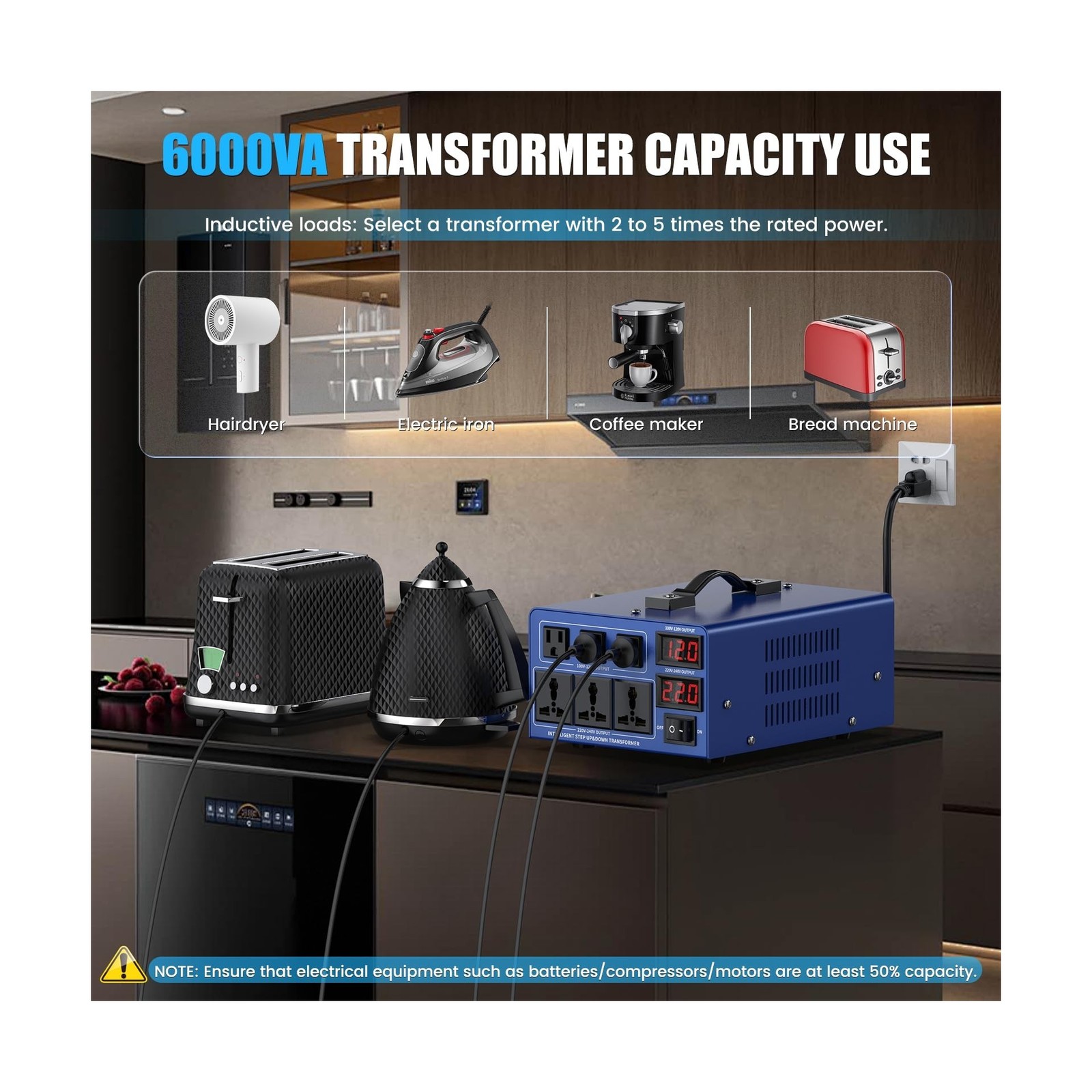 6000 watt Voltage Conversion Transformer Heavy-Duty Step-up/Step-Down AC 110V…