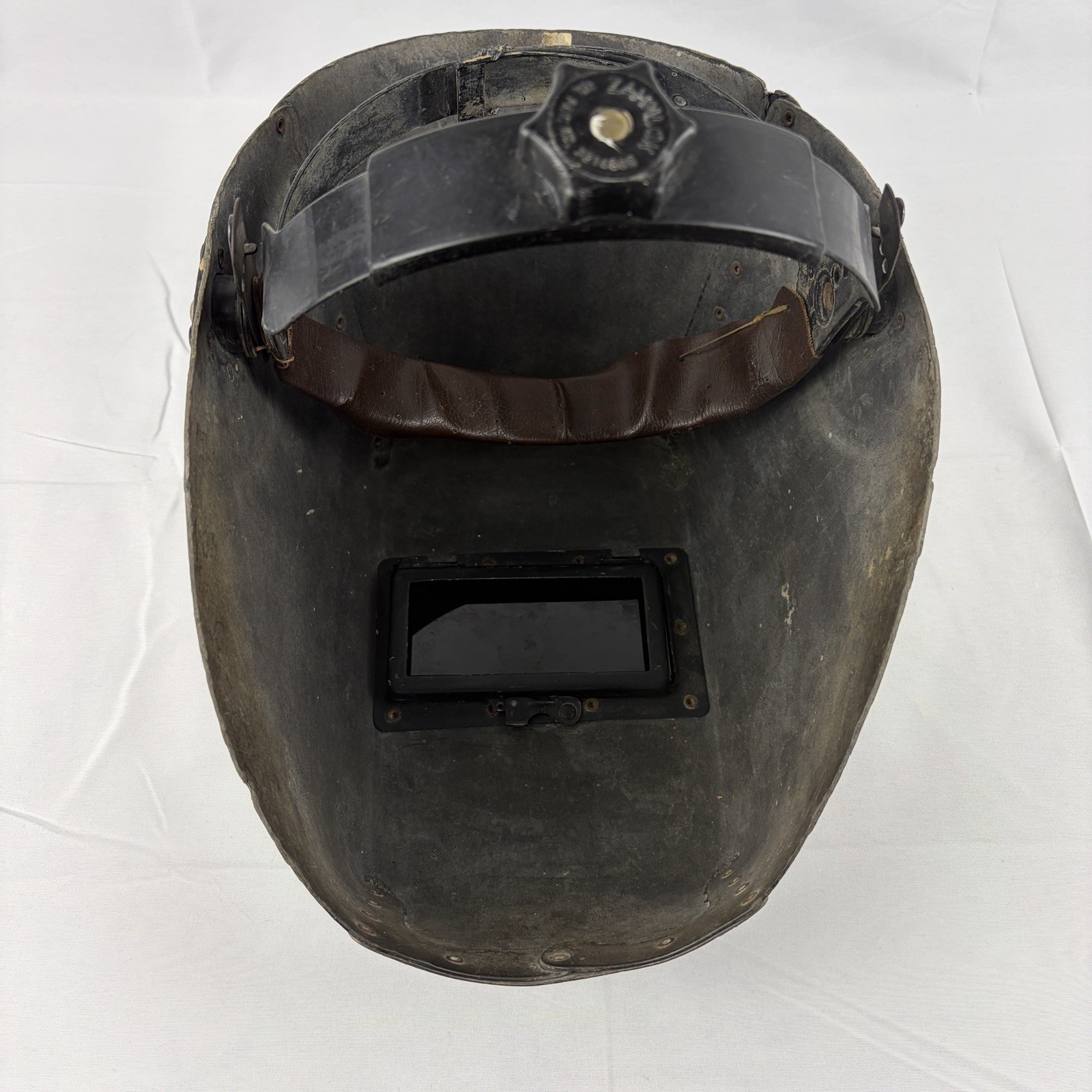 Antique Welding Mask Helmet Shade Molded Riveted Fiberboard Original Glass