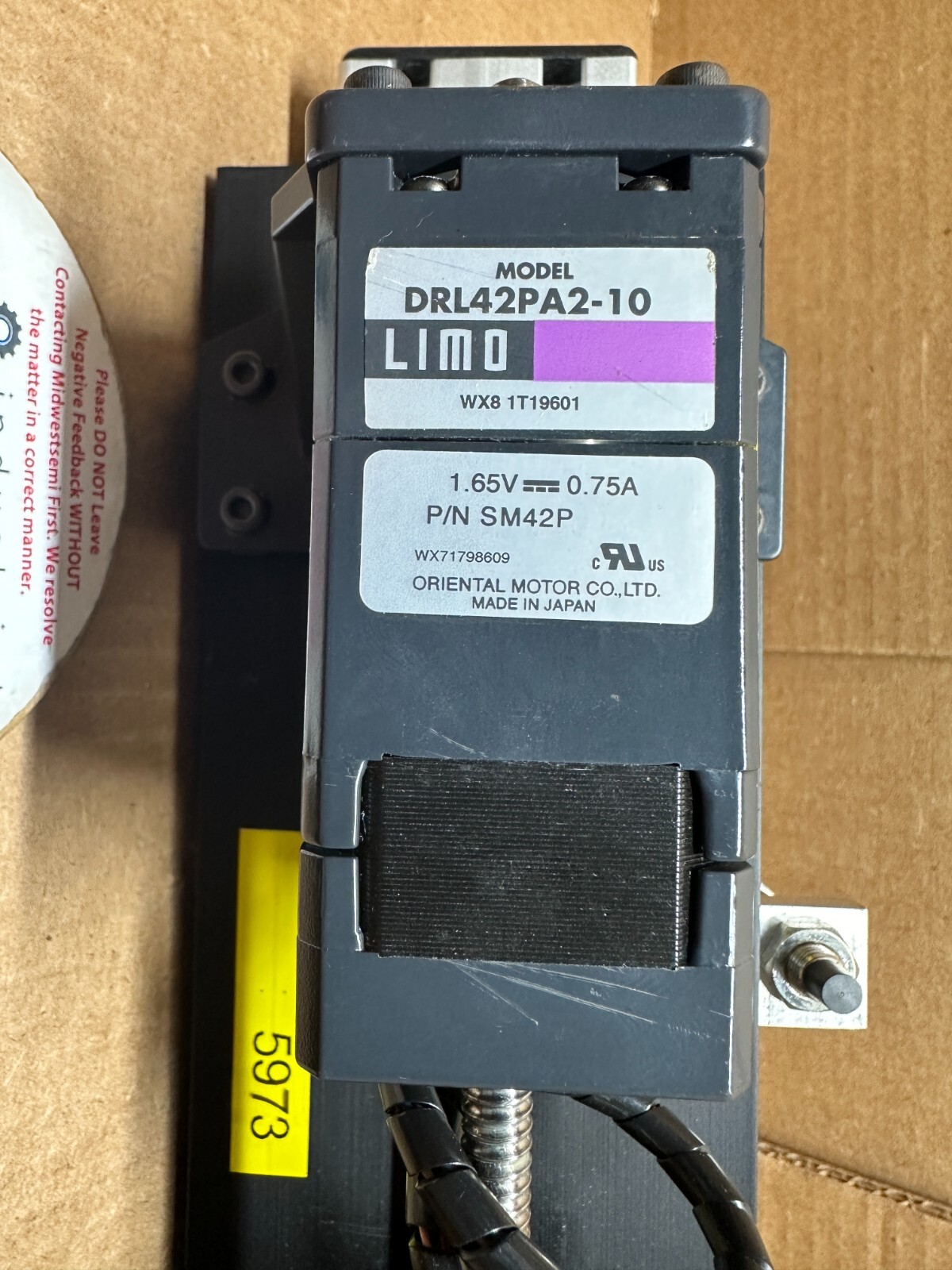 BASLER SCA640-70GM MONOCHROME CCD CAMERA + ORIENTAL DRL42PA2-10 S/N: 20925616