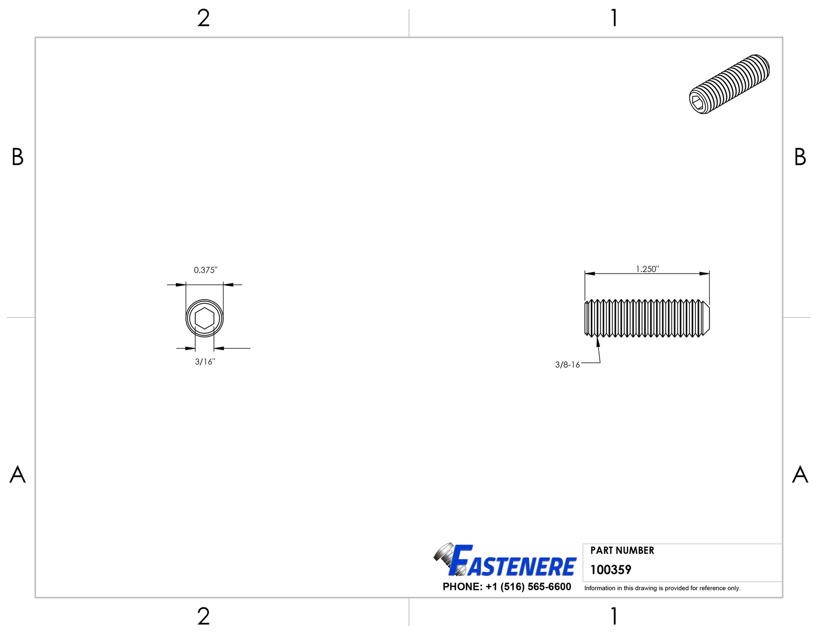 3/8-16 x 1-1/4″ Socket Set Screws Allen Drive Cup Point Stainless Steel Qty 100