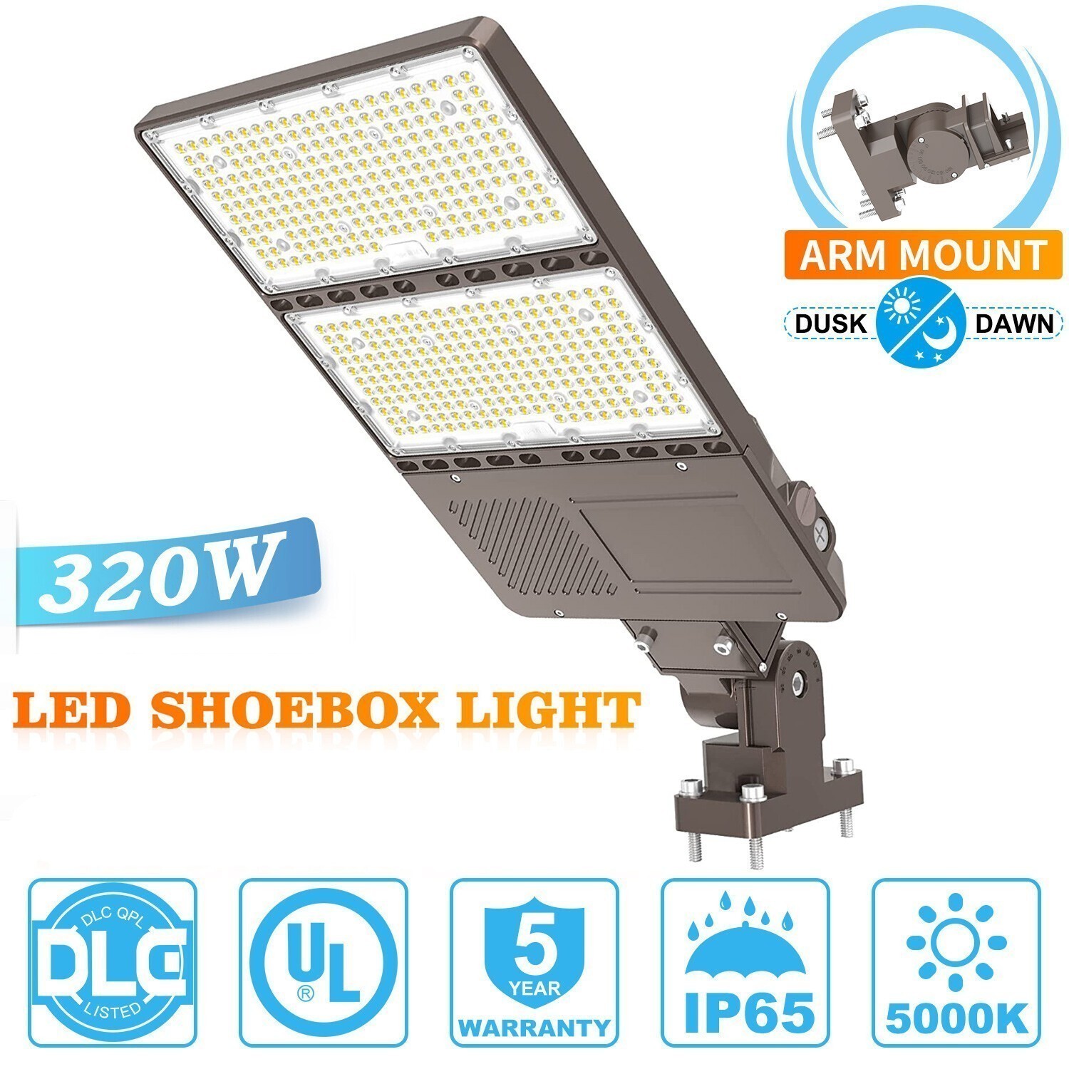 320W Dusk To Dawn LED Parking Lot Lights Outdoor Street Shoebox Area Flood Light
