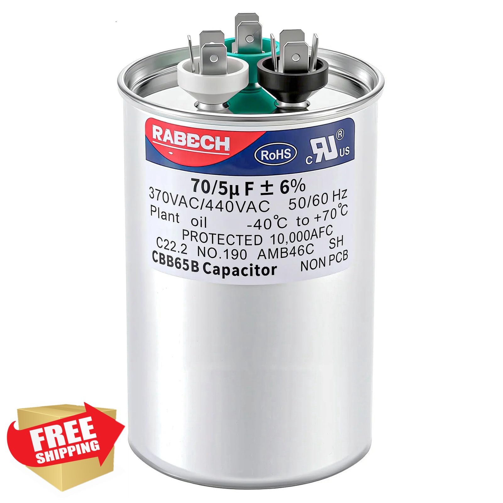 RABECH 70+5uF 370V/440V AC Capacitor CBB65B