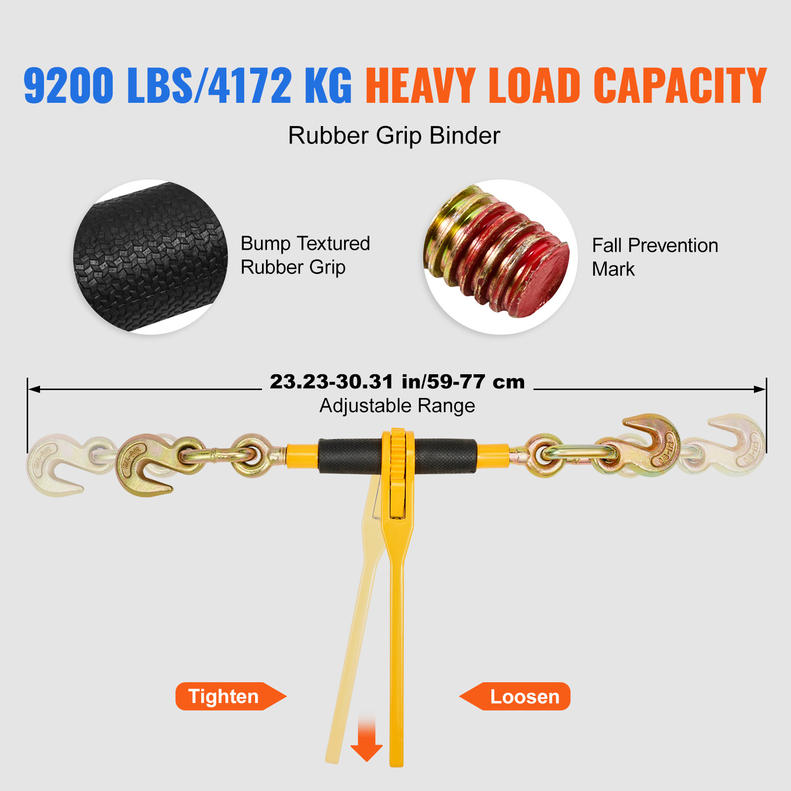 VEVOR Chain and Binder Kit 3/8″-1/2″ Ratchet Load Binder 3/8″ x 10′ Chain 2 Pack